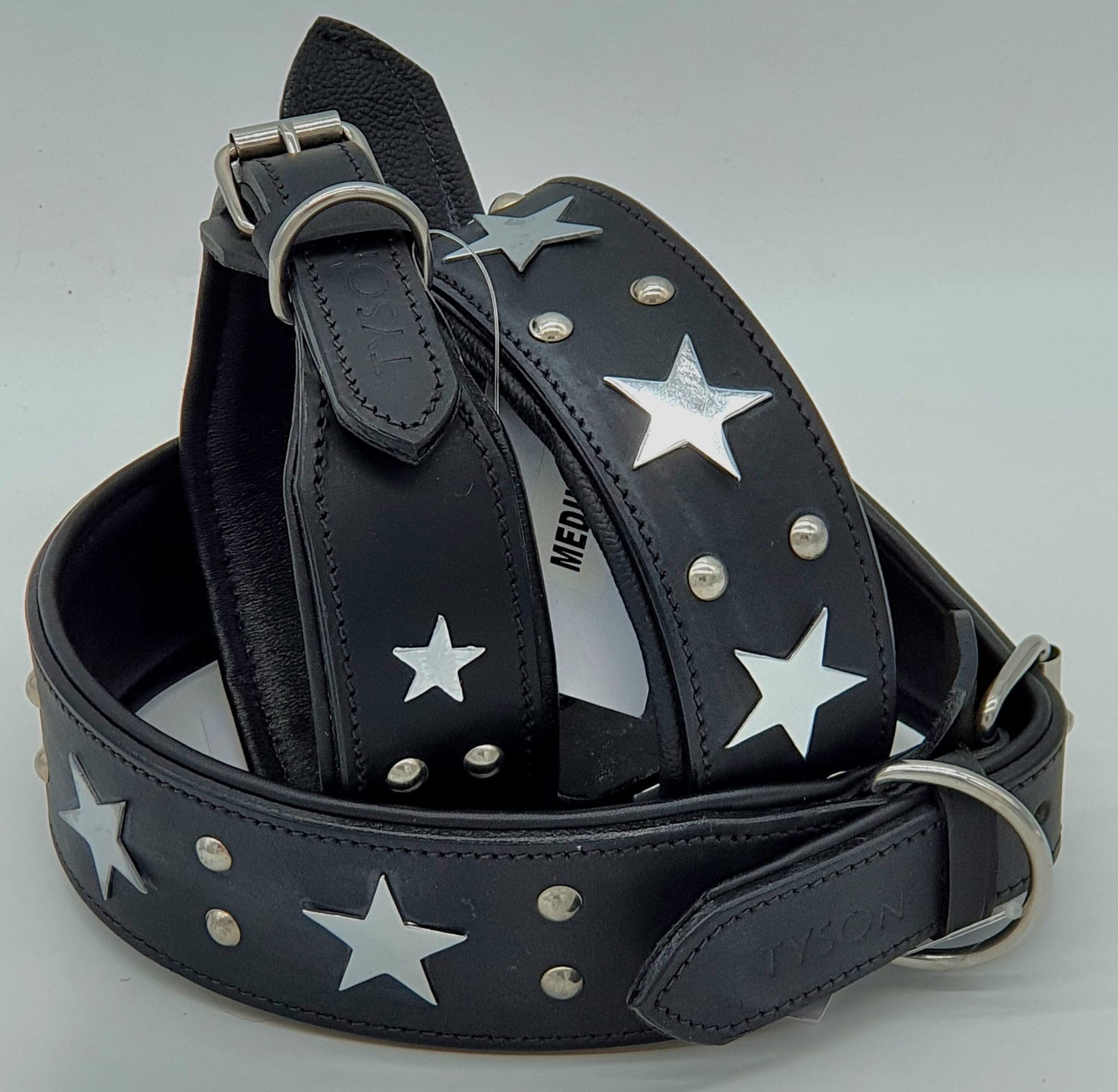 Tages Lederhalsband Für Große Hunde – Extra Breit & Stark, Mit Sternendeko, Für Hohe Zugkraft (Größe M, 37-46 Cm)