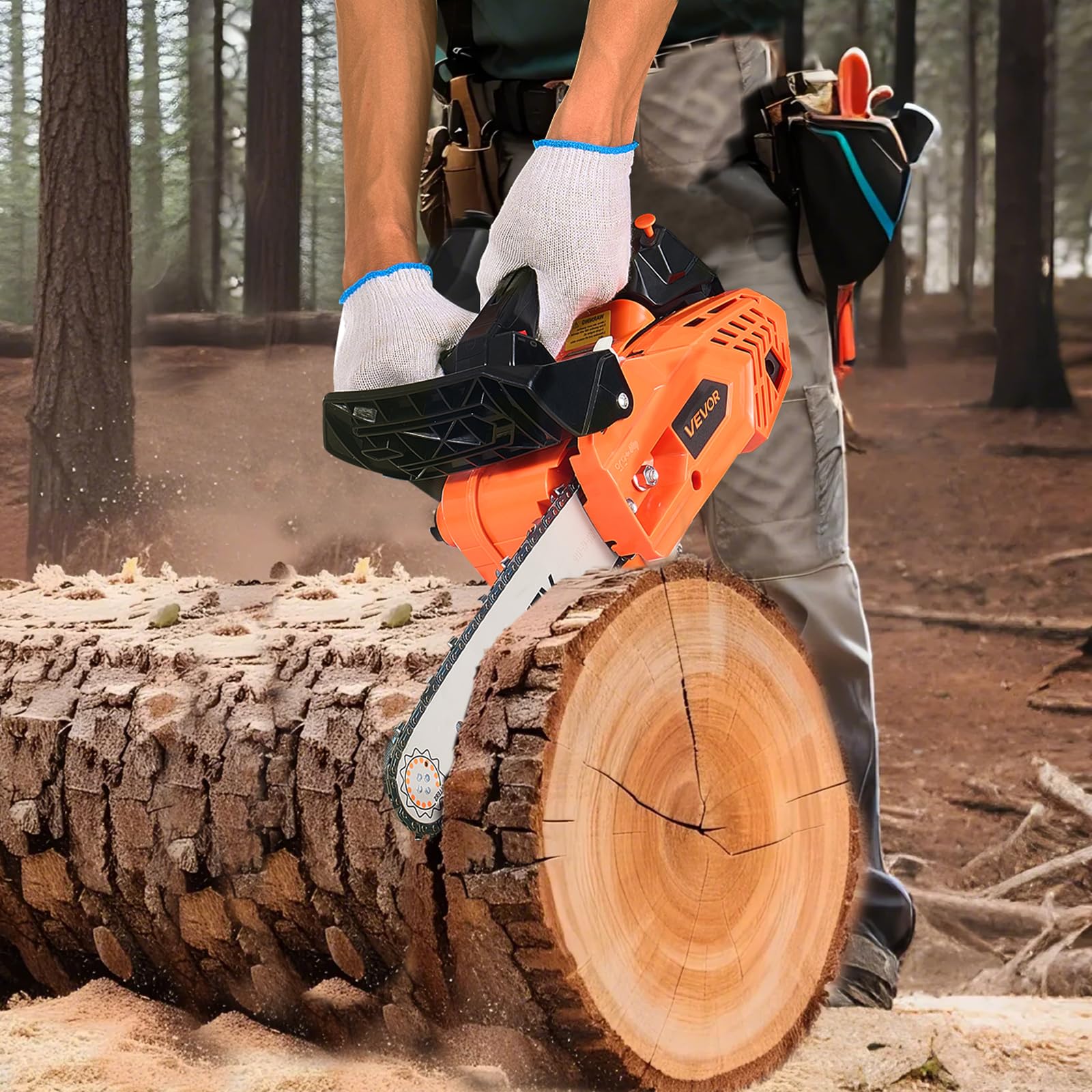 VEVOR Motosierra de Gasolina de 305 mm, Motosierra de Gasolina de 25 cc, 1,02 HP con Mango Antideslizante, Doble Depósito de Combustible, Ideal para Cortar Madera, Podar Árboles y Limpiar Terrenos
