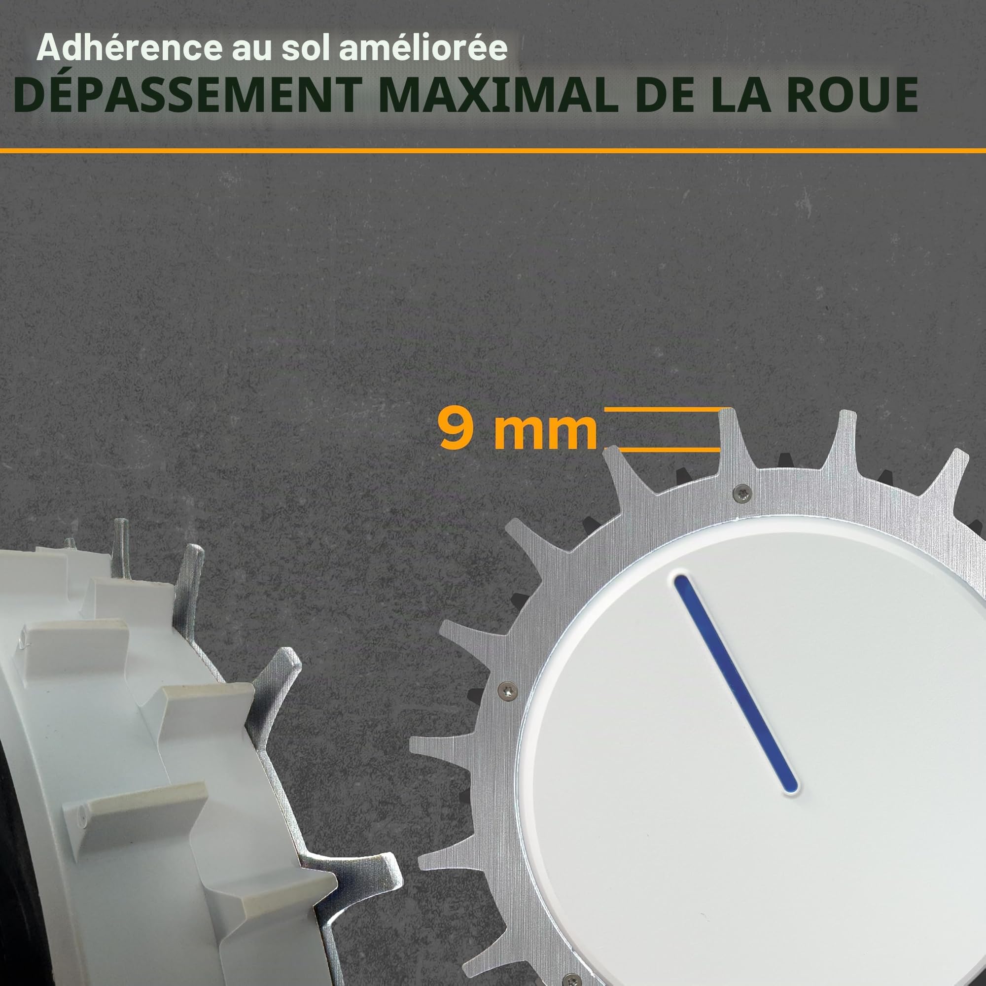 Spikes pour robot tondeuse Ecovacs GOAT série G, O et A - Acier inoxydable - Trous de vis abaissés - 14 vis Torx - Aide à la traction pour robot à gazon - Diamètre extérieur 235 mm