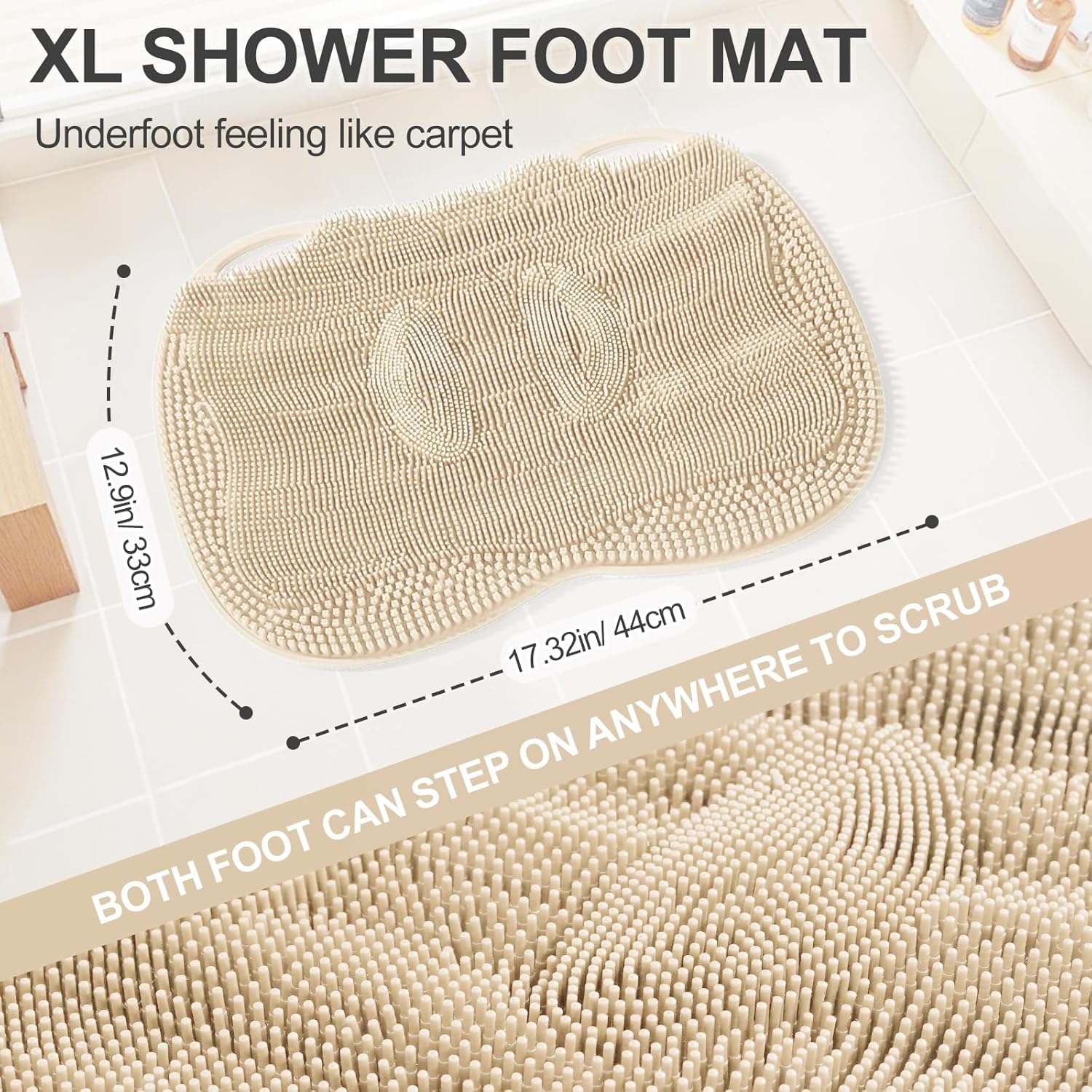 Foot Scrubber Mat in Shower Large for Back Floor Wall Bathtub & Pumice Stone 2 Pack- Foot Spa Bath Feet Scrub Dead Skin Callus Remover Exfoliating Massage Brush Improve Foot Appearance Beige