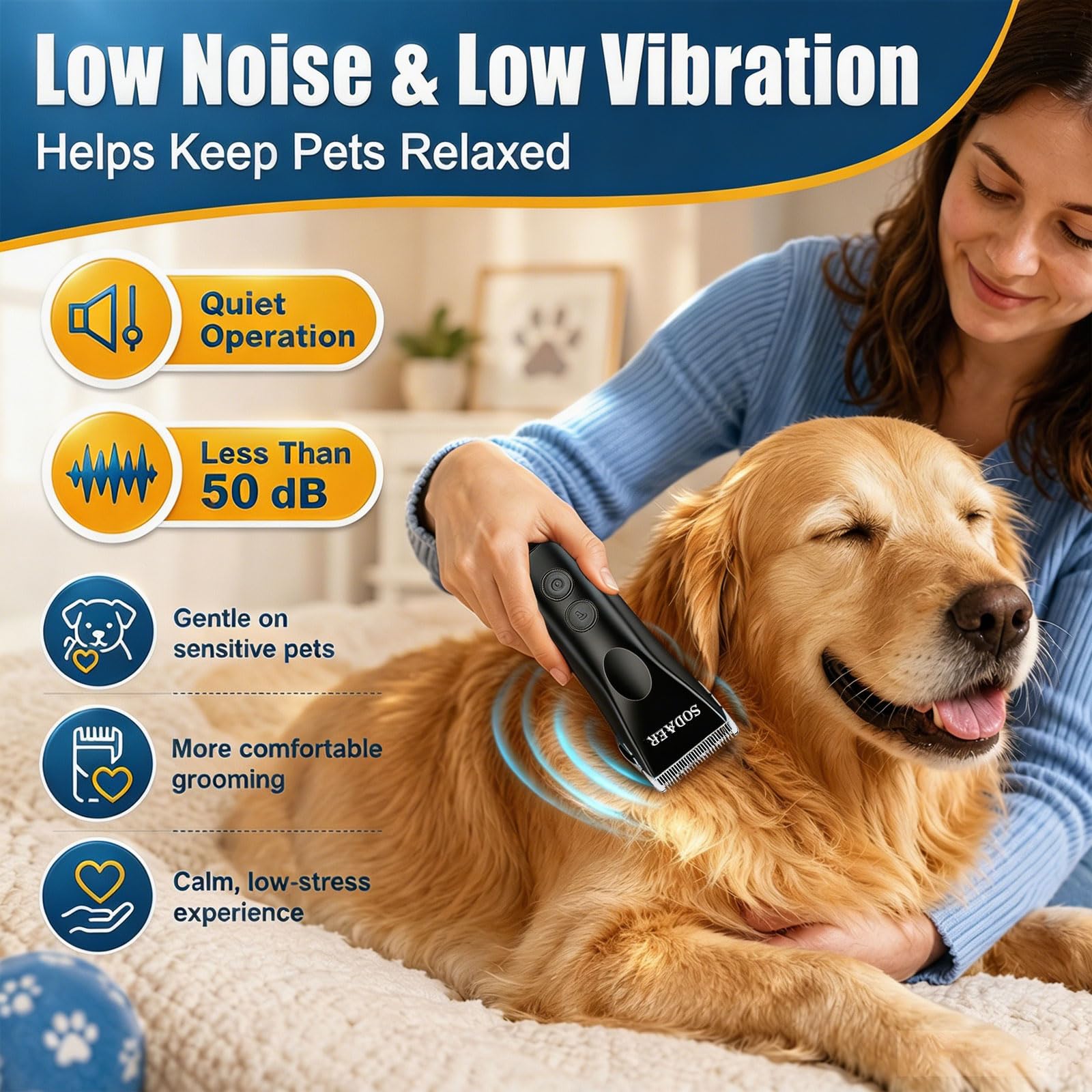 Cortapelos profesional para perros sin cable, con 8 peines guía y 2 cuchillas reemplazables, recargable de bajo ruido, para perros pequeños y grandes, con caja de herramientas de almacenamiento, color