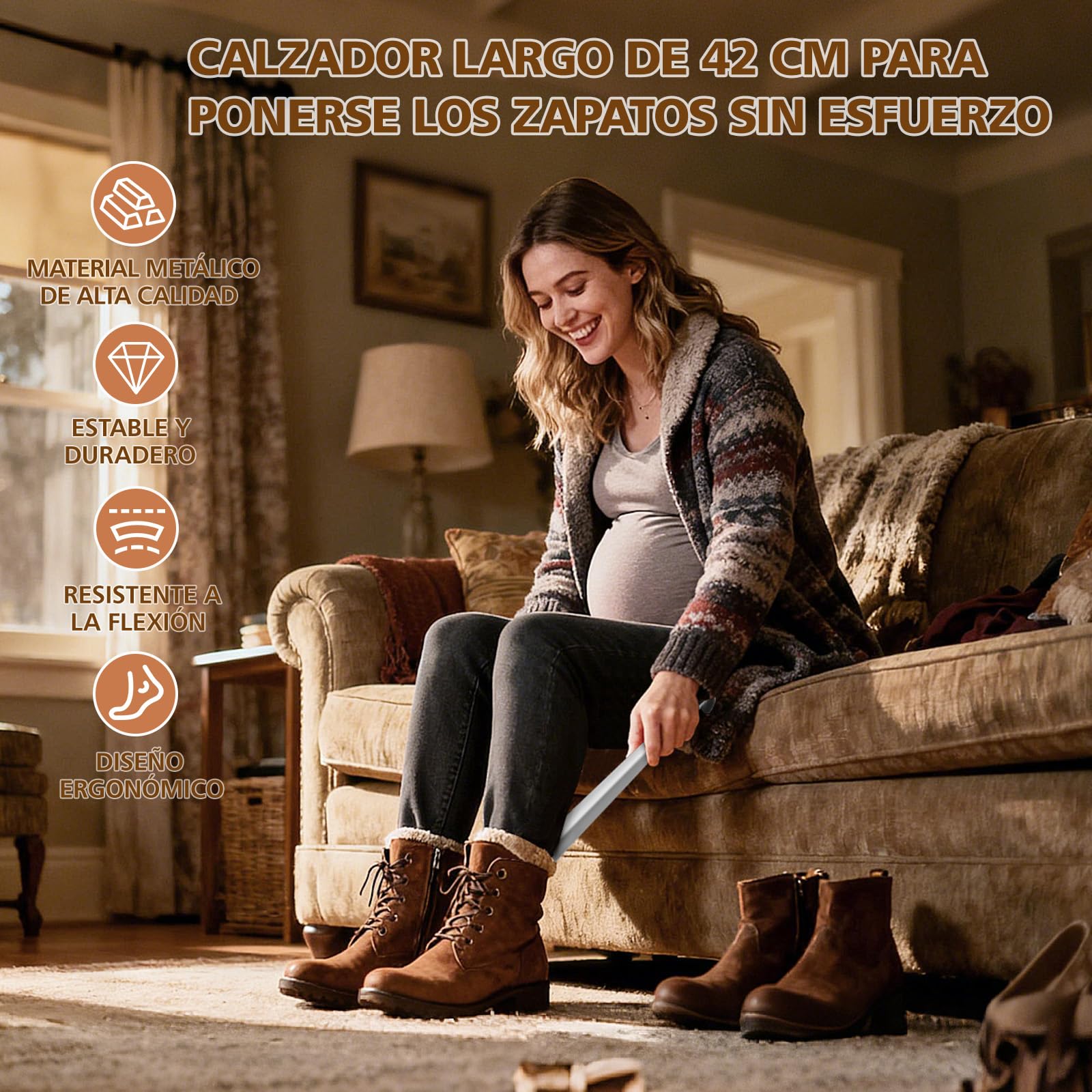 ZOMAKE Calzador de Zapatos Largo 42 cm Metálico, Set de 2, para Personas Mayores y Embarazadas
