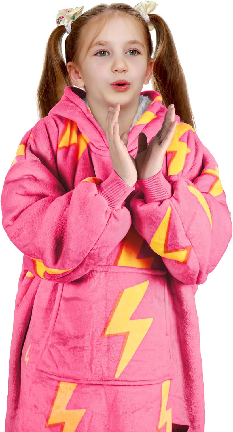 Solaris Thunder Lightning Kids Wearable Blanket Hoodie - Cozy Warm Sherpa Fleece Sweatshirt Pullover with Larger Pocket for Teens, Girls, Boys - Image 2