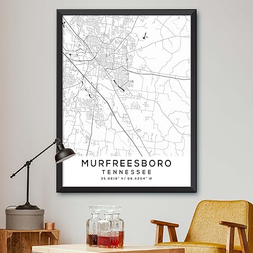 Mapa de Murfreesboro, Tennessee, Light 2 (12x16)