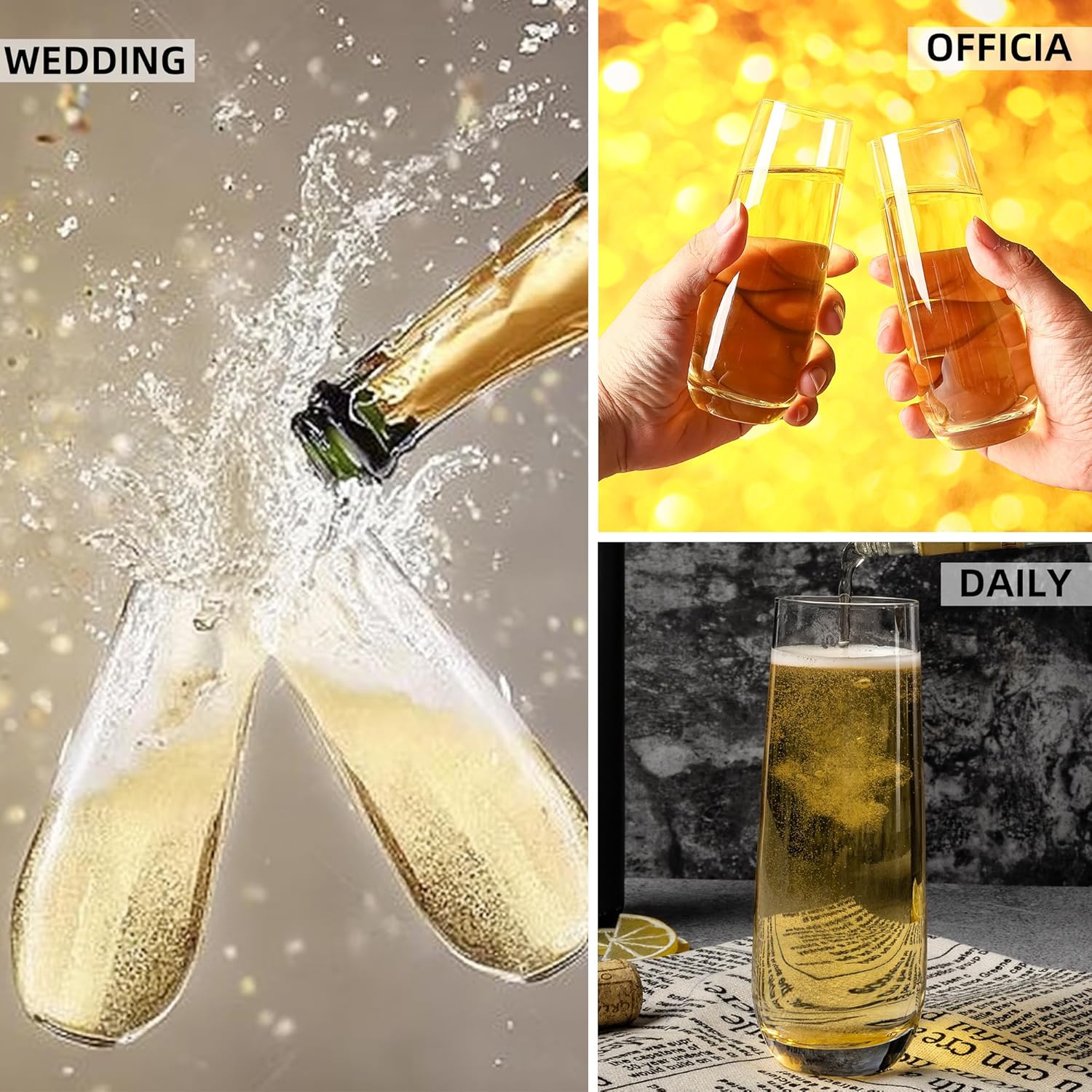 16 Pieces Stemless Champagne Flutes, 8.5 Oz Crystal Clear Sparkling Wine Glass, Prosecco Mimosa Champagne Glasses Set - Image 4