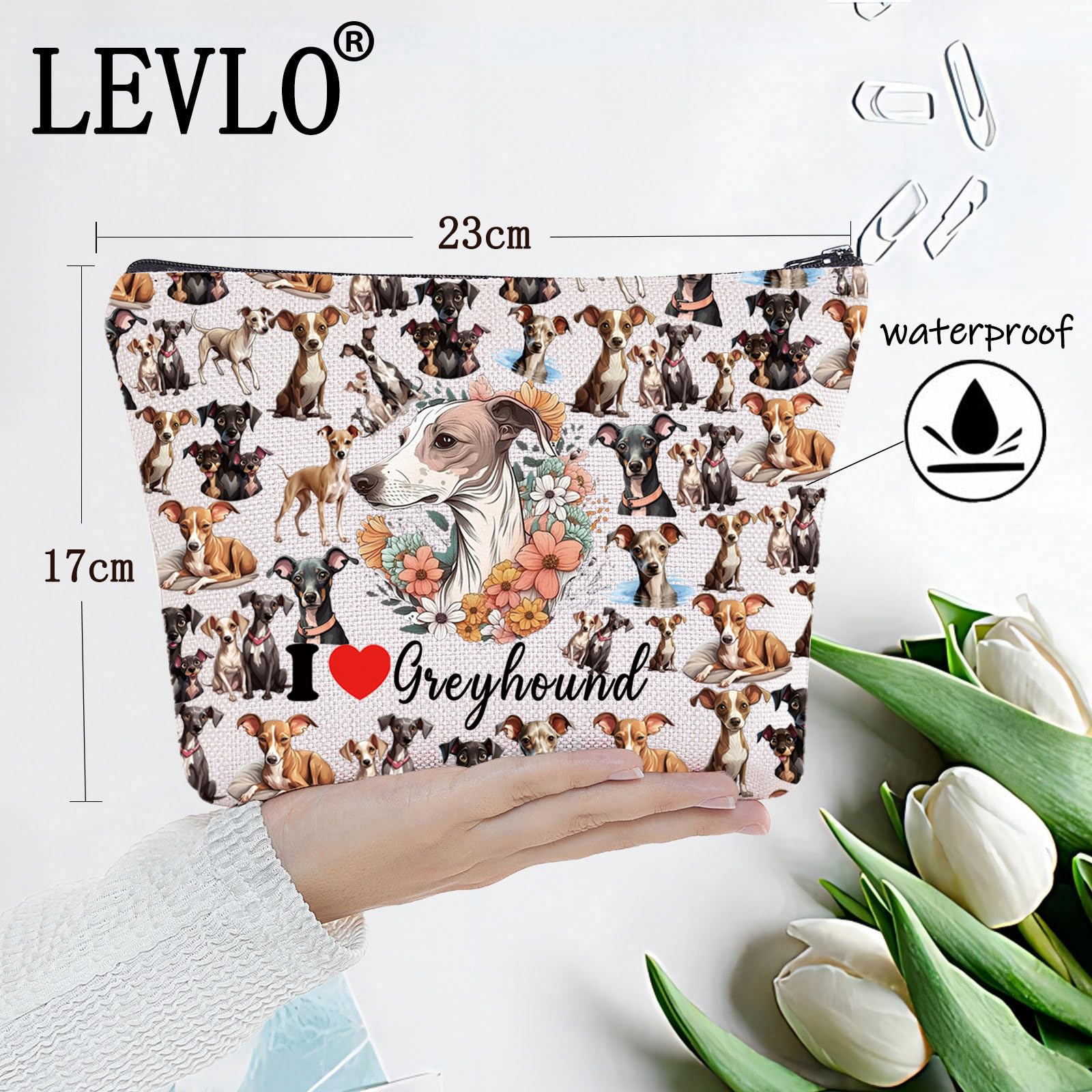 LEVLO GreyhoundCosmetic Makeup Bag Greyhound Lover Gift I Love Greyhound Travel Pouch Bag Greyhound Dog Merchandise, I Love Greyhound - Image 2