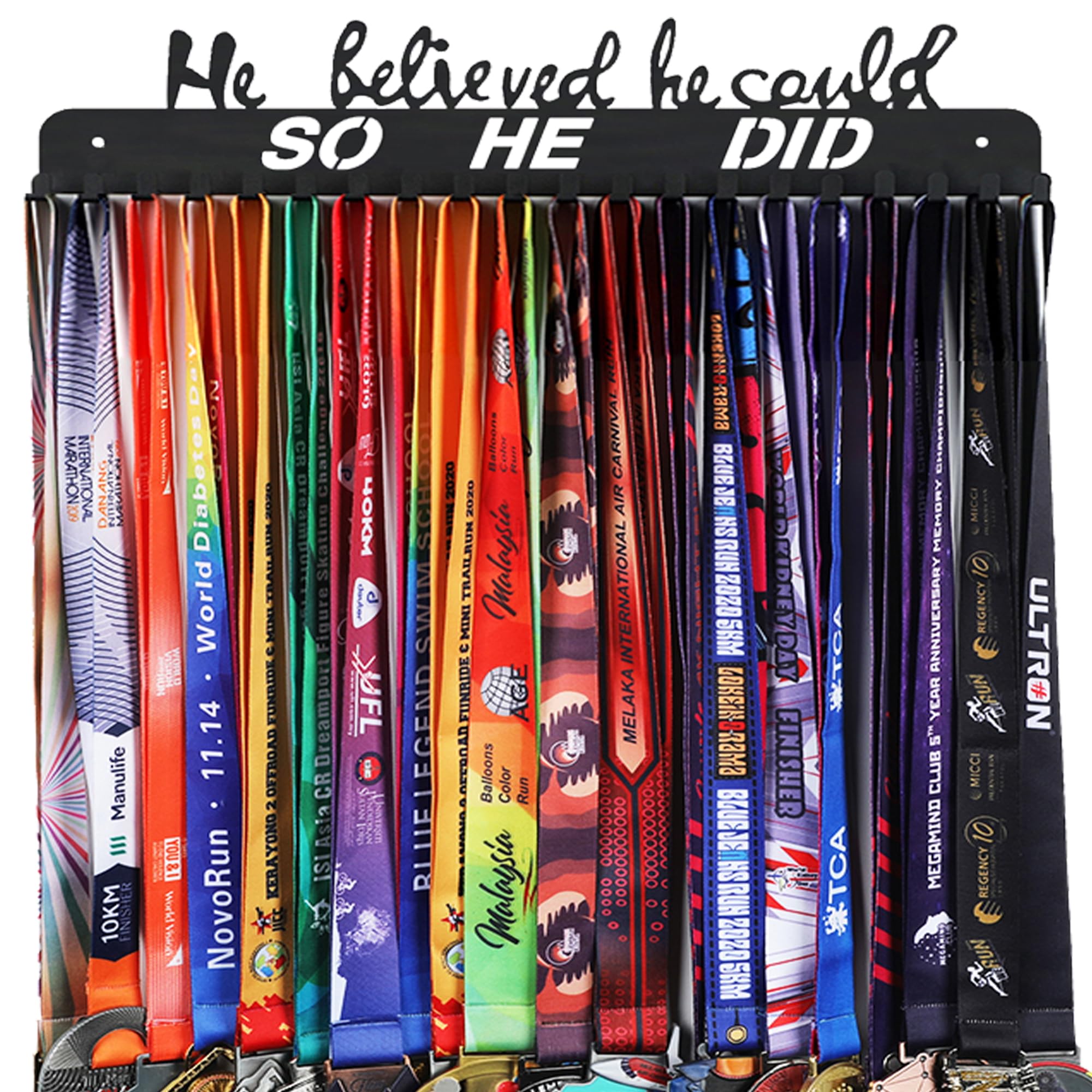 GoutoportsHe Believed He Could - Medal Holder - with 20 Hooks Hold Up 60 Medals Pure Steel Resistant to Damage Breakage Bending
