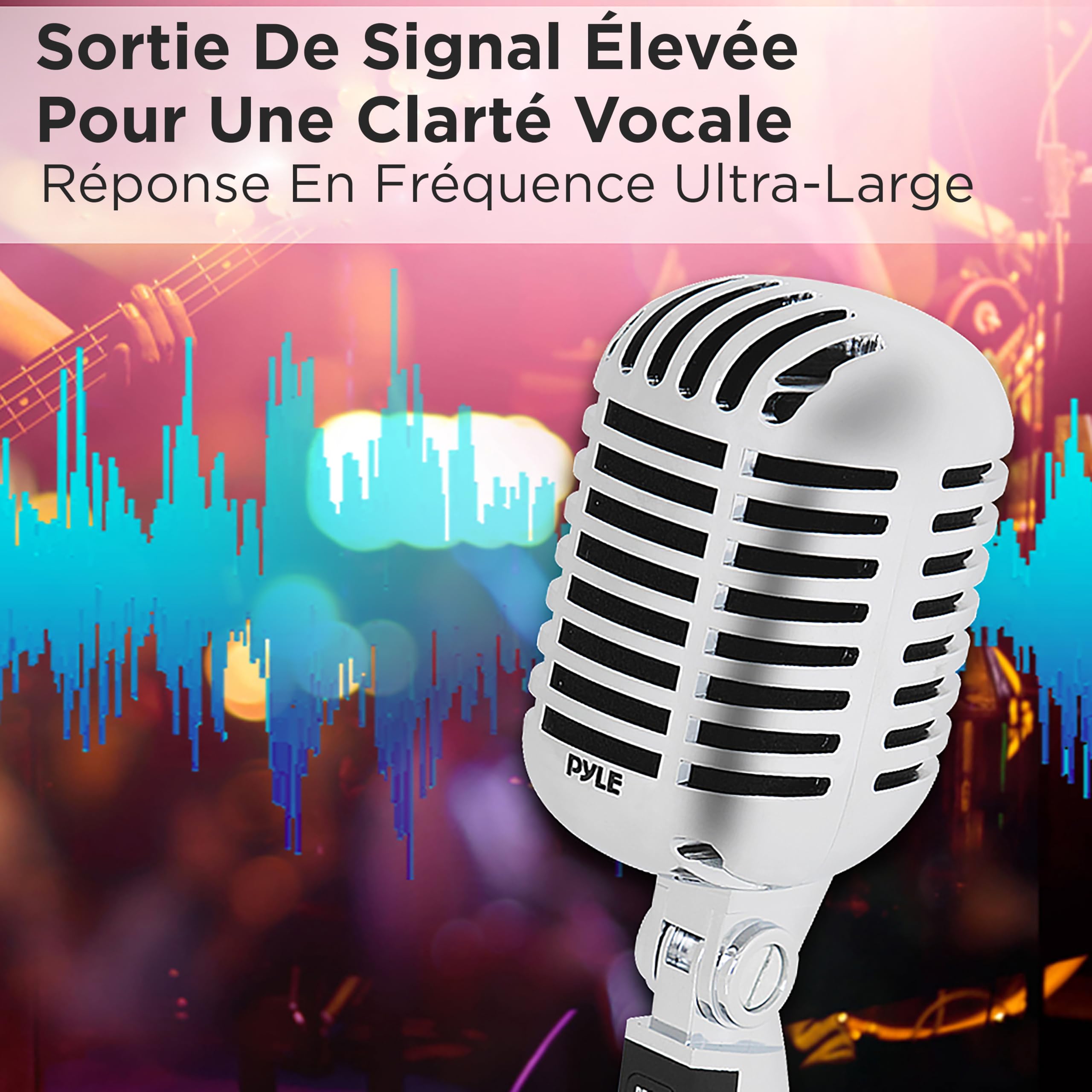 Pyle Micro - Microphone Dynamique Vocal Classique Rétro - Style Vintage Unidirectionnel Cardioïde avec Câble XLR - Compatible avec Support Universel - Performance,Enregistrement en Studio - Argent