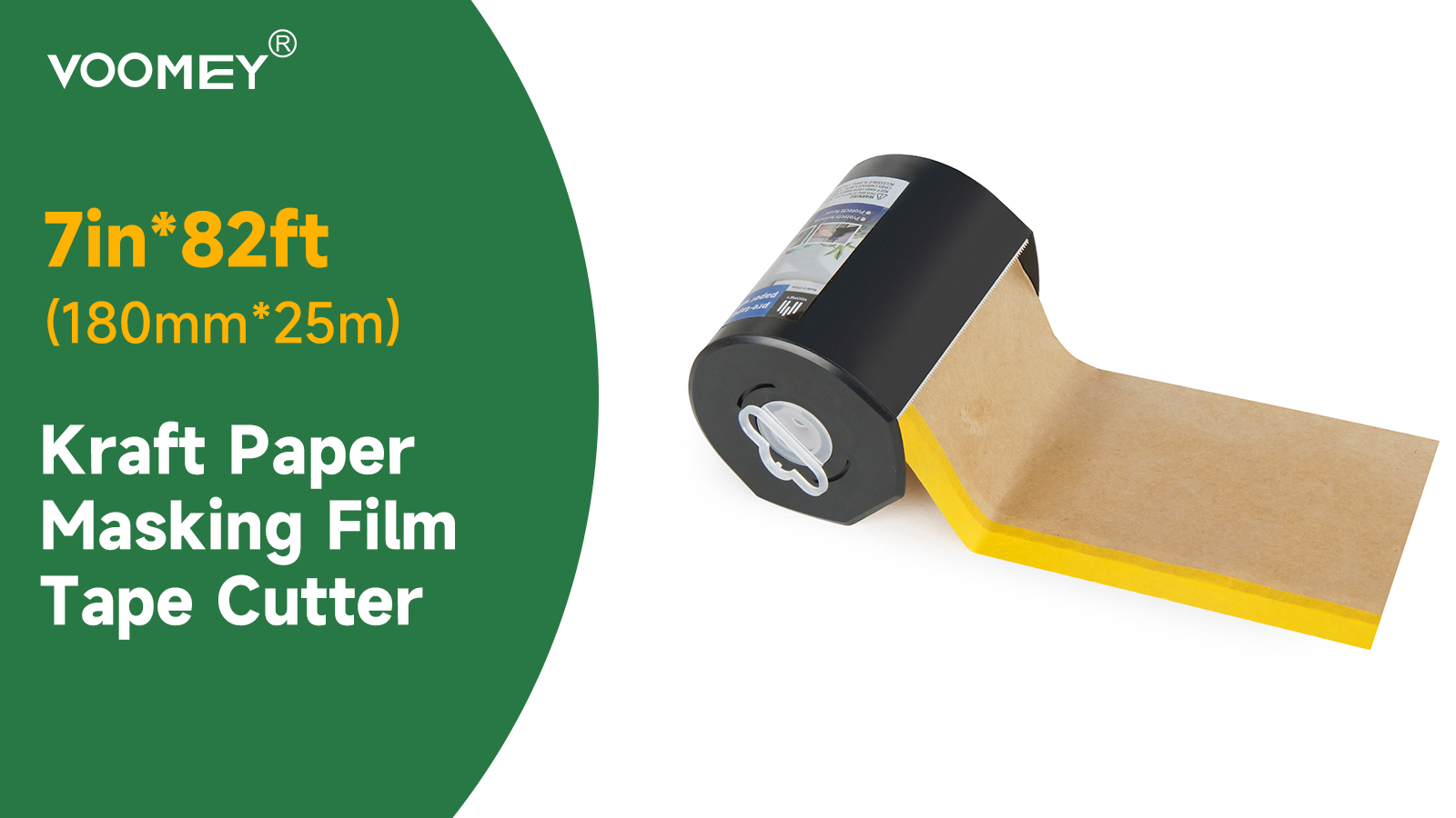 Image of Voomey Pre-Taped Masking Paper for Painting with Dispenser - 7 inch x 82 feet Tape and Drape Painters Paper for Covering Skirting, Frames, Cars and DIY Projects