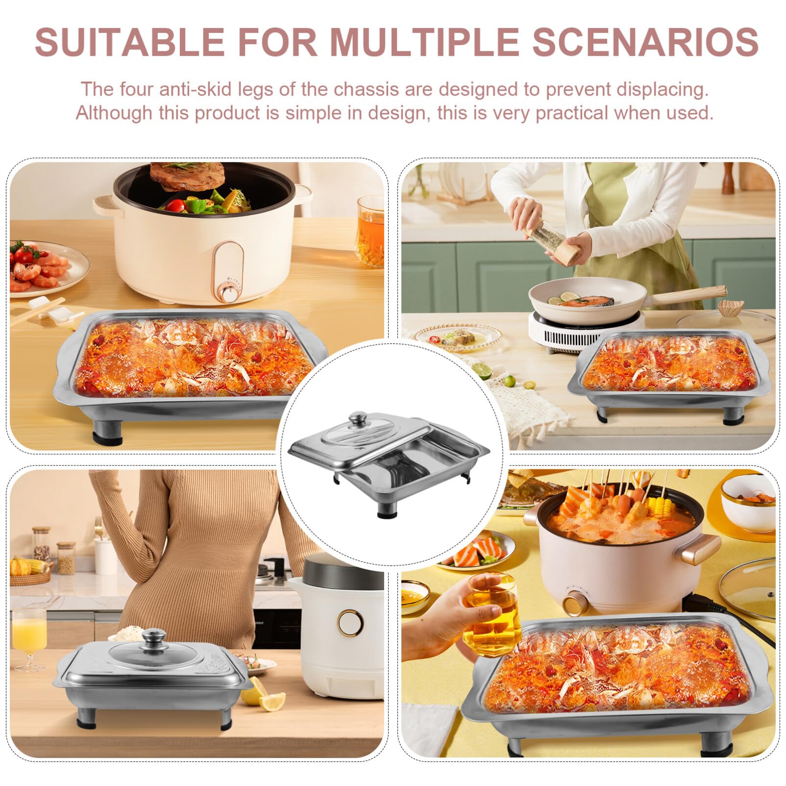 Mobestech Soporte Para Alimentos Tipo Buffet Soporte Cuatro Patas Bandeja Para Buffet Bandeja Acero Inoxidable Brillante Plato Para Sujetar Alimentos Rectangular Con Tapa Para