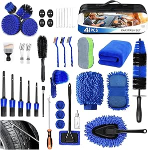 MIAOKE 41Pcs Professional Car Wash Kit, Car Cleaning Kit with Portable Handbag, Wet and Dry Use Car Detailing Kit, Durable Drill Brush, Apply to Interior, Exterior, Wheels, Trucks, Motorcycles