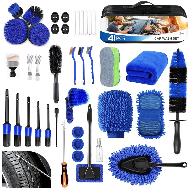 Kit de Limpeza e Detalhamento Automotivo MIAOKE com 41 Peças, Uso Interno e Externo, Azul