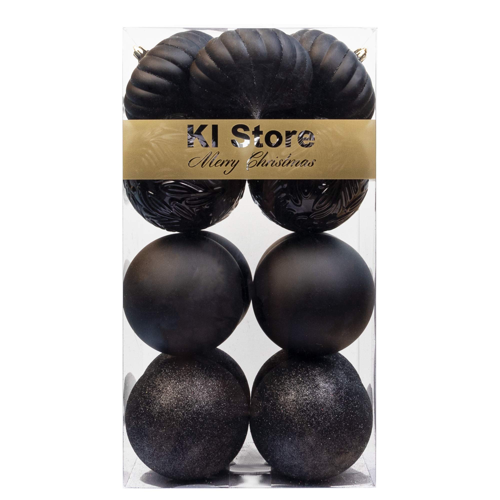 Christmas Baubles Infrangibile Decorazioni per L'Albero di Natale per la Festa di Natale Ornamenti Decorazioni di Nozze Ganci Inclusi (Nero, 100mm)