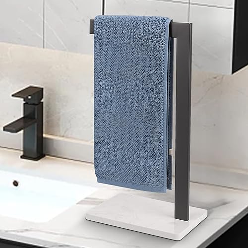 Miniatura 7 de Toallero de mano, toallero de mano para baño con base de mármol, soporte de acero inoxidable 304 en forma de L, toallero de mano independiente para