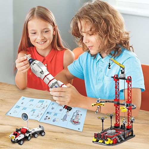 Miniatura 3 de WishaLife City Space Exploration Rocket Toy - Juegos de bloques de construcción para niños de 6, 7, 8, 9, 10, 11, 12 años, Mars Rover, lanzador,