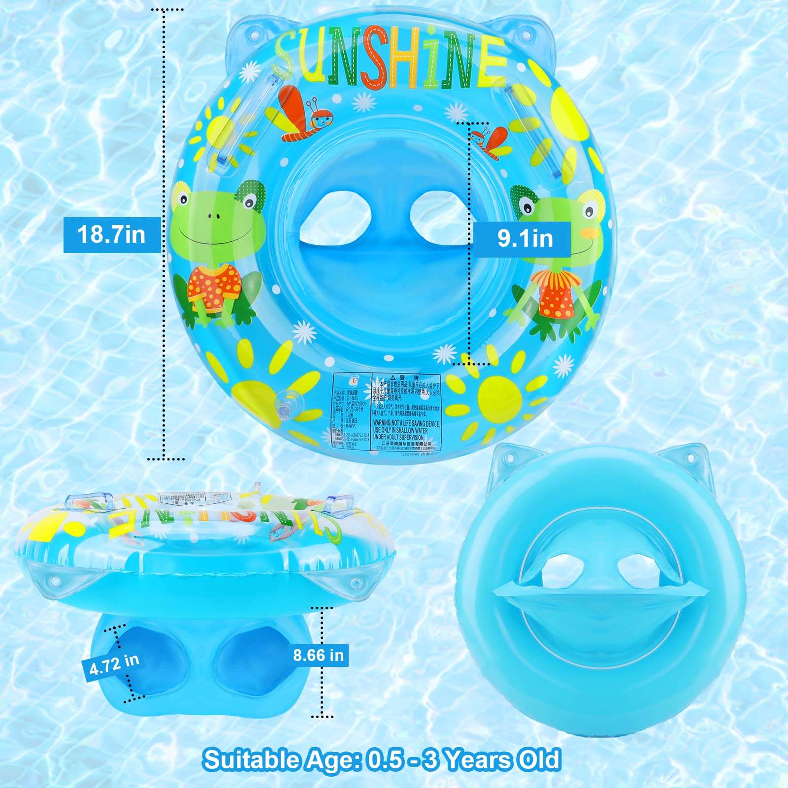 Anello di Nuoto del Fumetto, Salvagente Neonato Galleggiante Gonfiabile del Bambino Dell'anello di Nuoto del Bambino Baby Float Salvagente con Seggiolino and Gonfiatore Bambini Piscina Giocattolo,Blu