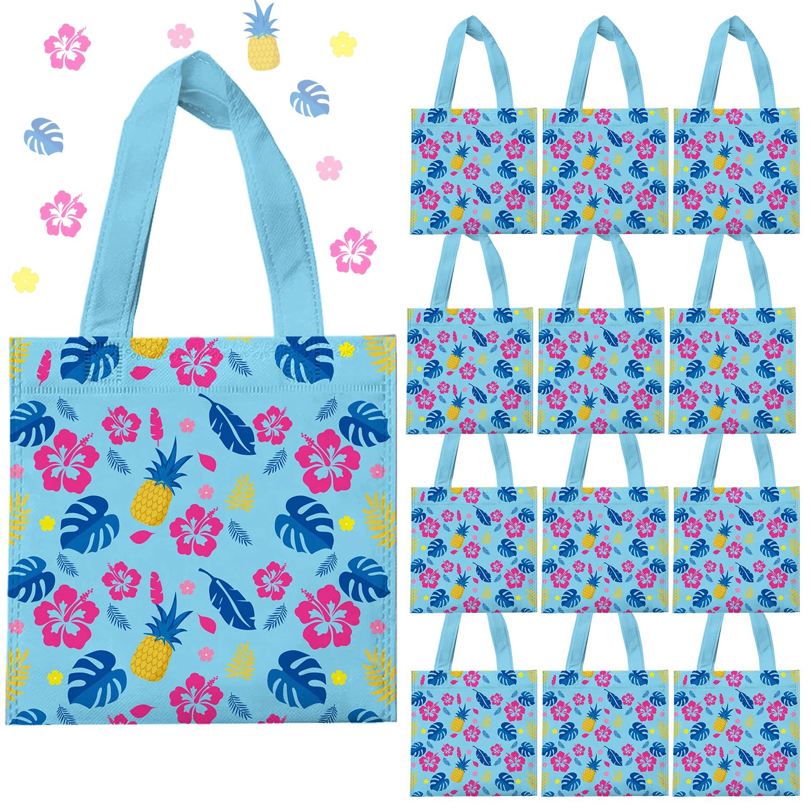 GANKTOWCOY 20 Pcs Cartoon Party Favor Bags,Reusable Hawaiian Gift Non-woven Bags with Handles for Animation Themed Party Decorations