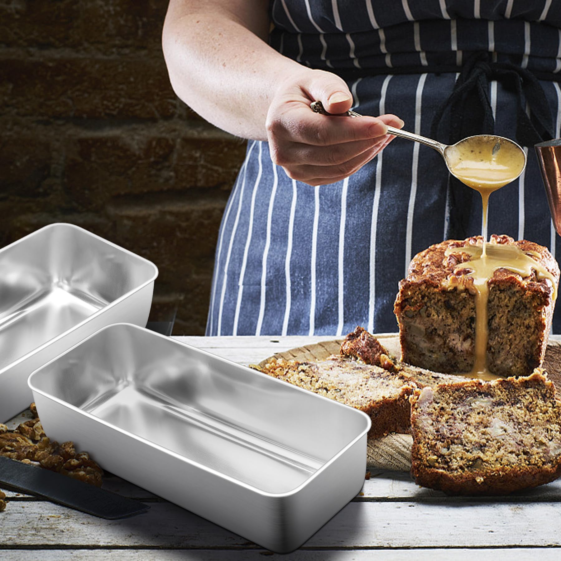 HaWare Lot de 2 grands moules à pain en acier inoxydable de 1,4 kg pour pain banane/gâteau/pains/lasagnes, 31 x 13 x 7,5 cm, sain et durable, passe au four et au lave-vaisselle