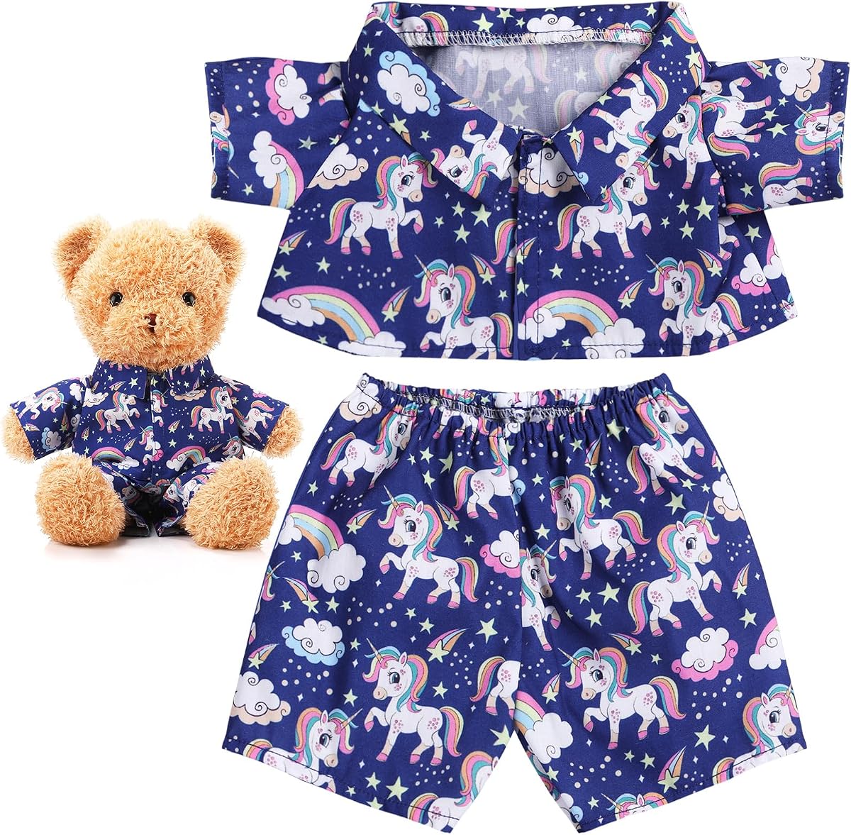 2 Pcs Stuffed Bear Pajamas Clothes Stuffed Animal PJ's Outfit Accessories Fit Most 14-16 Inch Plush Bear Dolls for Pre-Kindergarten DIY Gift Goodie Bags Stuffers