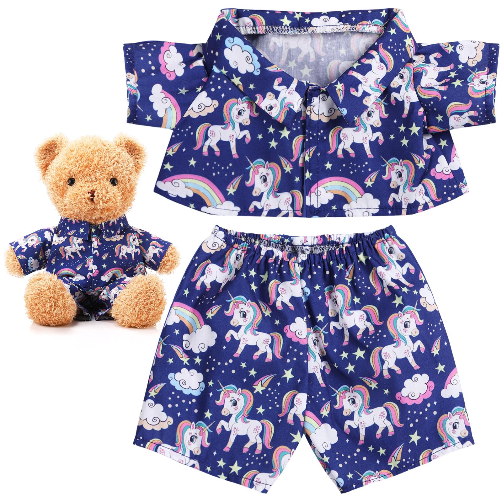 Litherr S 2 Pcs Stuffed Bear Pajamas Clothes Stuffed Animal PJ's Outfit Accessories Fit Most 14-16 Inch Plush Bear Dolls for Pre-Kindergarten DIY Gift Goodie Bags Stuffers