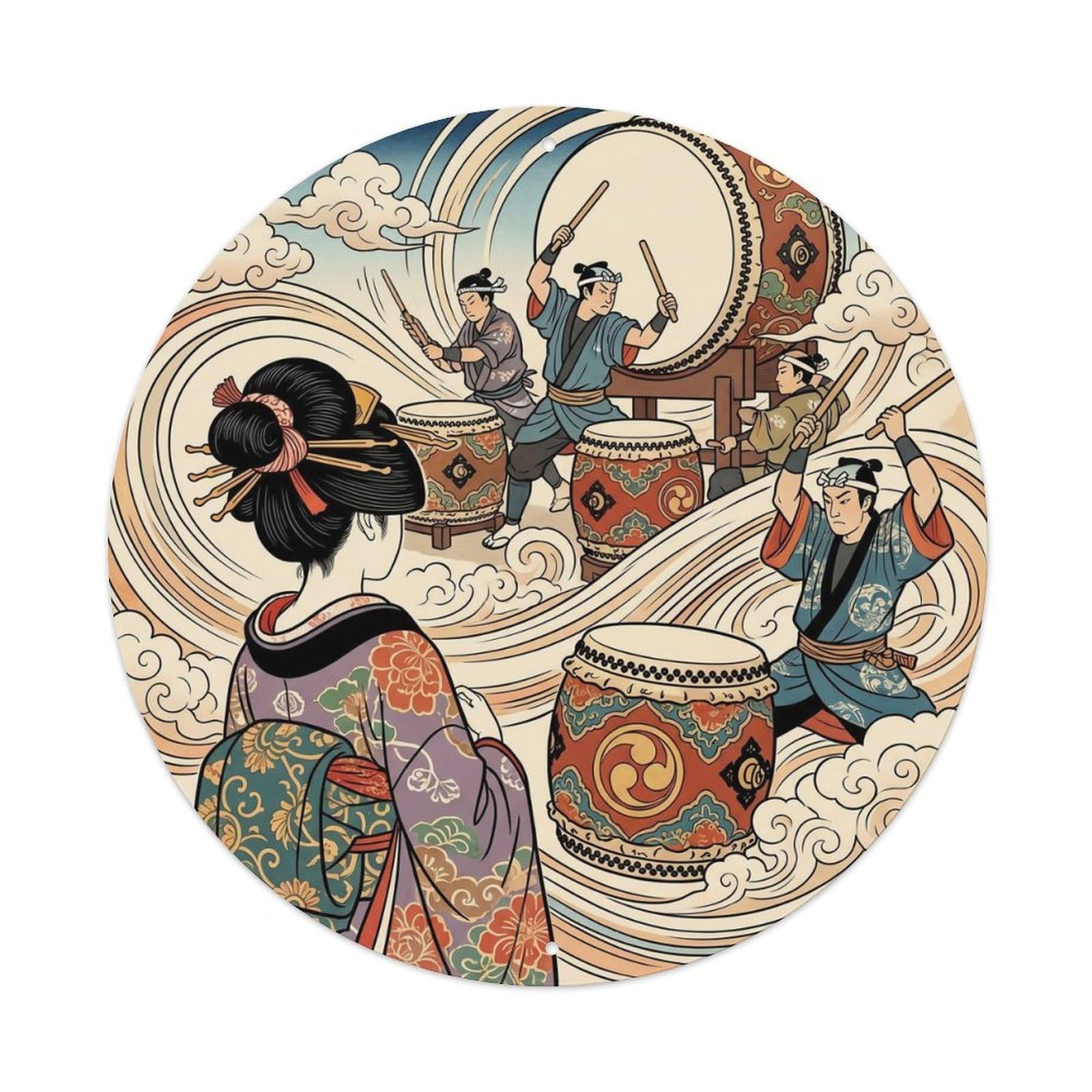 Japanese Geisha Taiko Drums Performance Powerful Metal Tin Sign