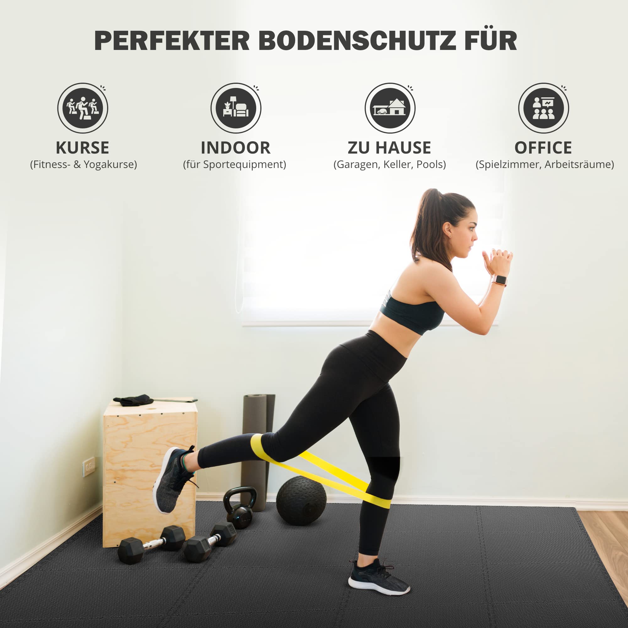 bemaxx Bodenschutzmatte Fitness - Sportmatte Fitnessmatte Gymnastikmatte Puzzlematte Yogamatte Turnmatte Trainingsmatte Spielmatte Fallschutzmatte Laufbandmatte - Gym Workout Pool Garage