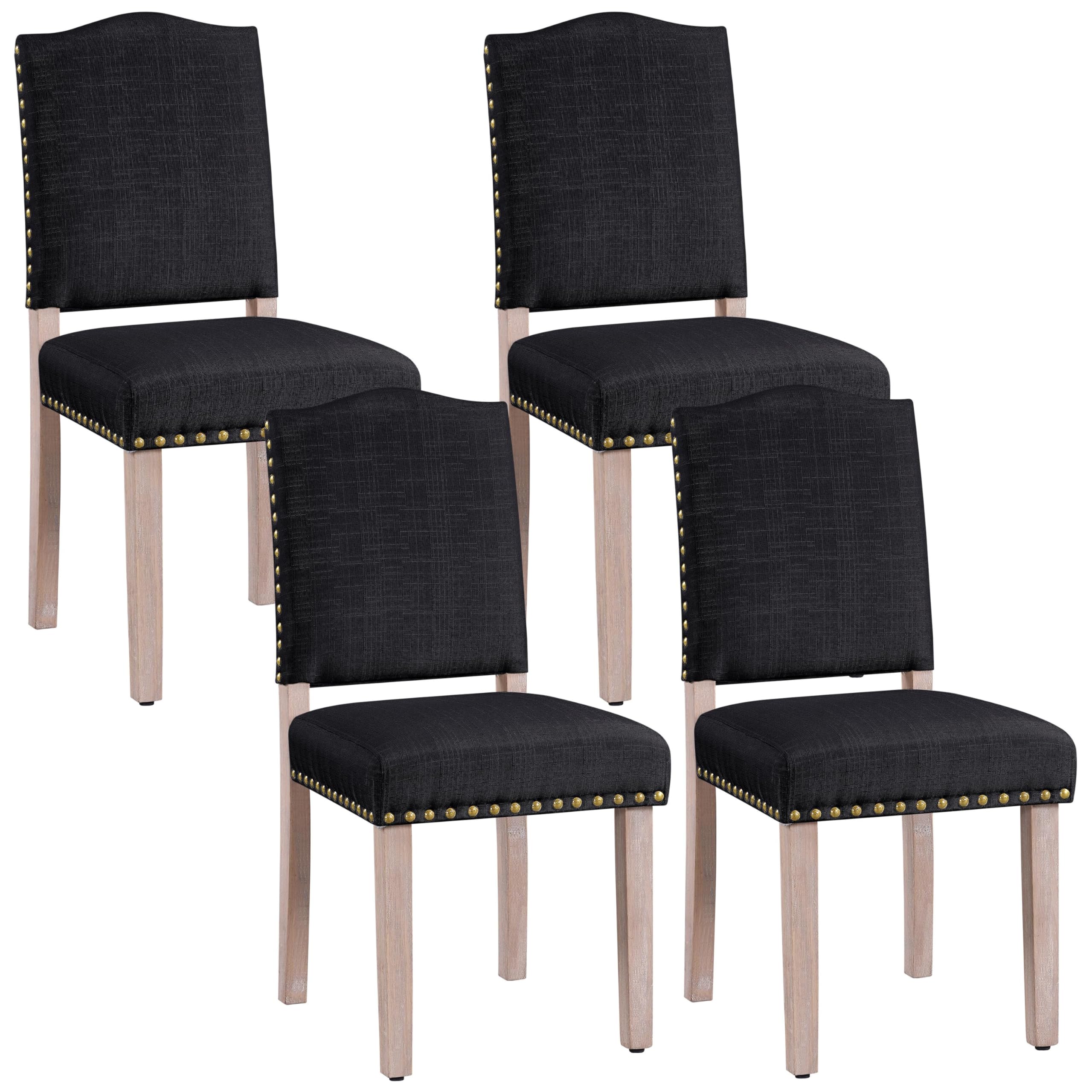 Yaheetech Dining Chairs Set of 4 Modern Kitchen Chairs with Nailhead Trim and Upholstered Seat for Home, Living Room, Kitchen, Black