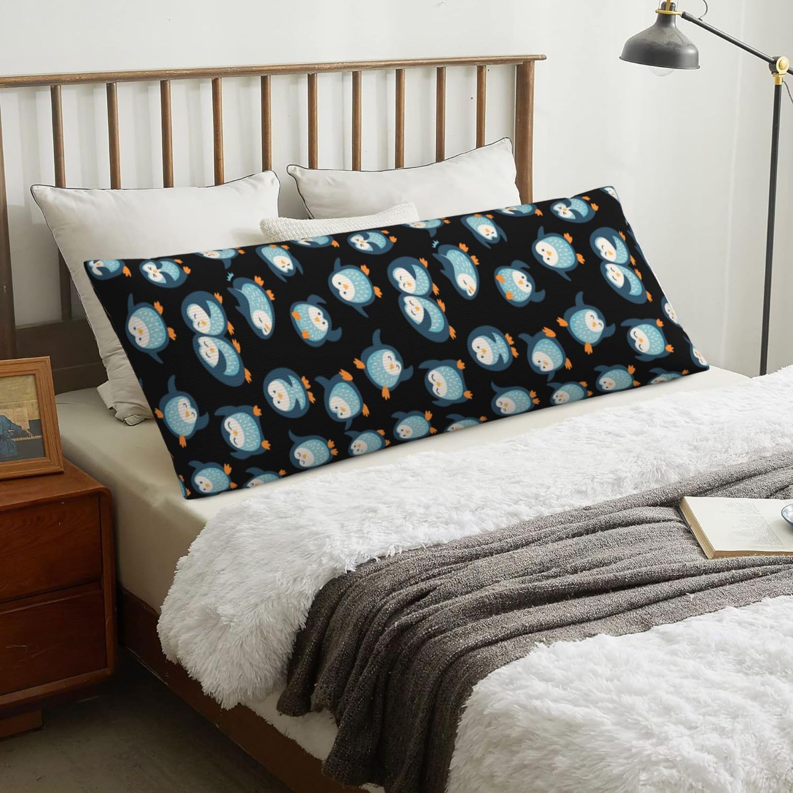 Penguins Cartoon Patterned, Body Pillow Cover with Zipper,Long Body Pillowcase 20 x 60 in