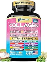 Vista 1 de Péptidos de colágeno Parrox Tipos I, II, III, V y X, Biotina MCG, Queratina, Ácido Hialurónico, MSM, Zinc, Extracto de semilla de uva, Quercetina