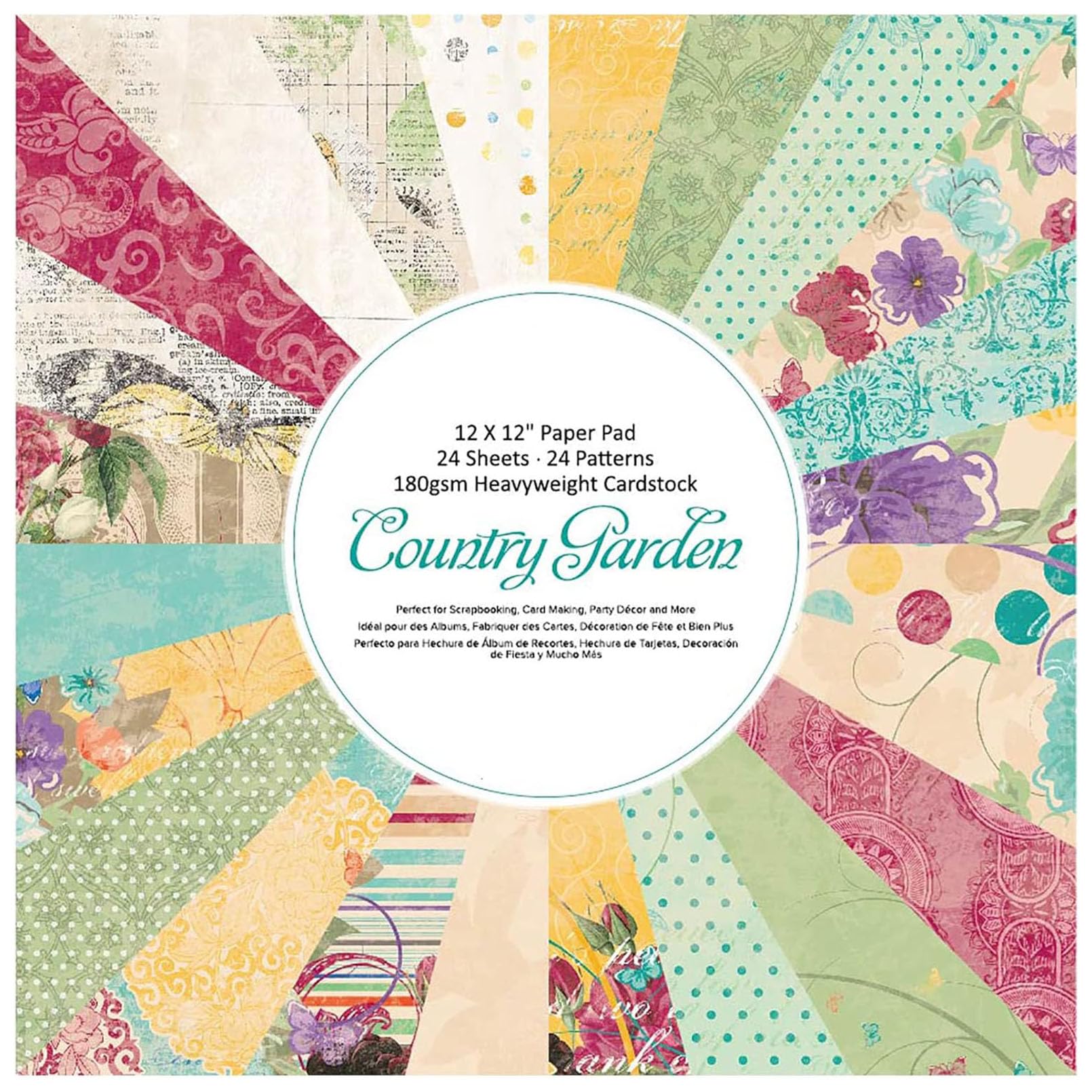 Papier do scrapbookingu, 12x12, 24 arkusze, dwustronny blok papieru do tworzenia kartek, papier ozdobny, kwiatowy, 180 g/m2
