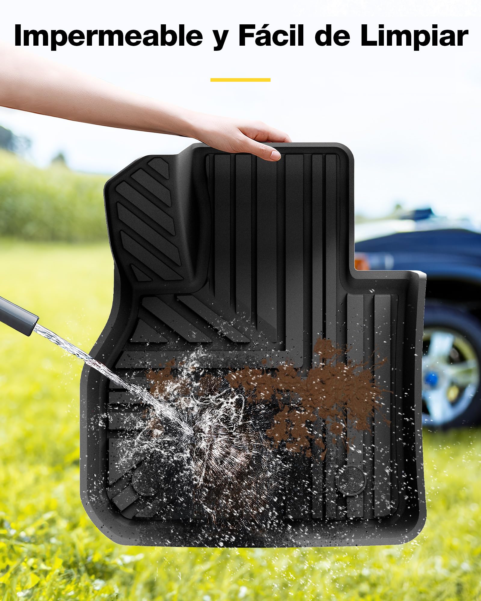 3W Alfombrillas de Coche y Maletero para Mini Countryman F60 2017-2024, TPE Alfombrillas para Todo Tipo de Clima para Mini Countryman la 1ª y 2ª Fila Juego Completo, Admite Perros, Accesorios, Negro