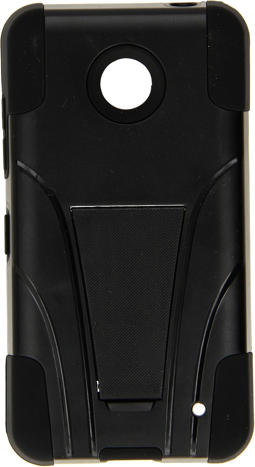 Amzer Double Layer Hybrid Case Cover with Kickstand for Nokia Lumia 635/630 - Retail Packaging - Black