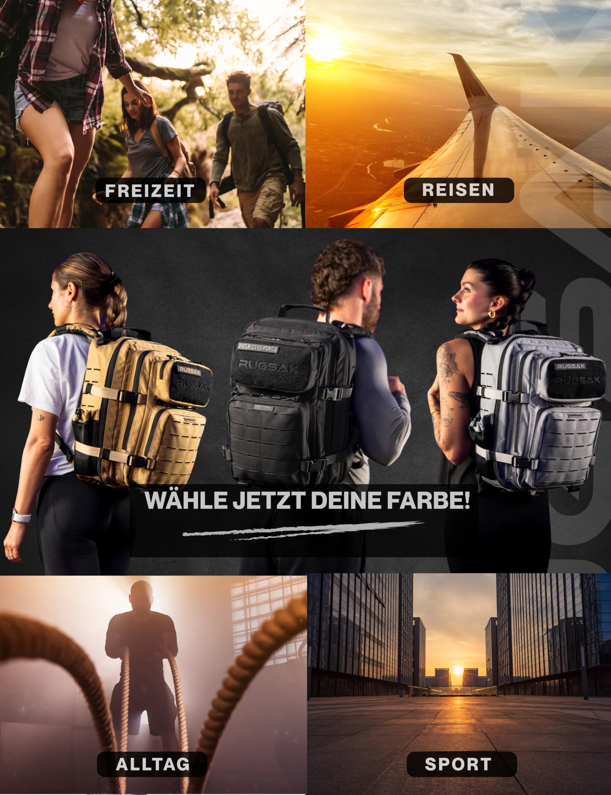 RUGSAK ALPHA Go | Taktischer Rucksack [15-25L] Wasserdicht & EXTREM Robust | Militär Survival Backpack | für Outdoor Arbeit Wandern Camping und Gym | Molle Reiserucksack Herren & Damen