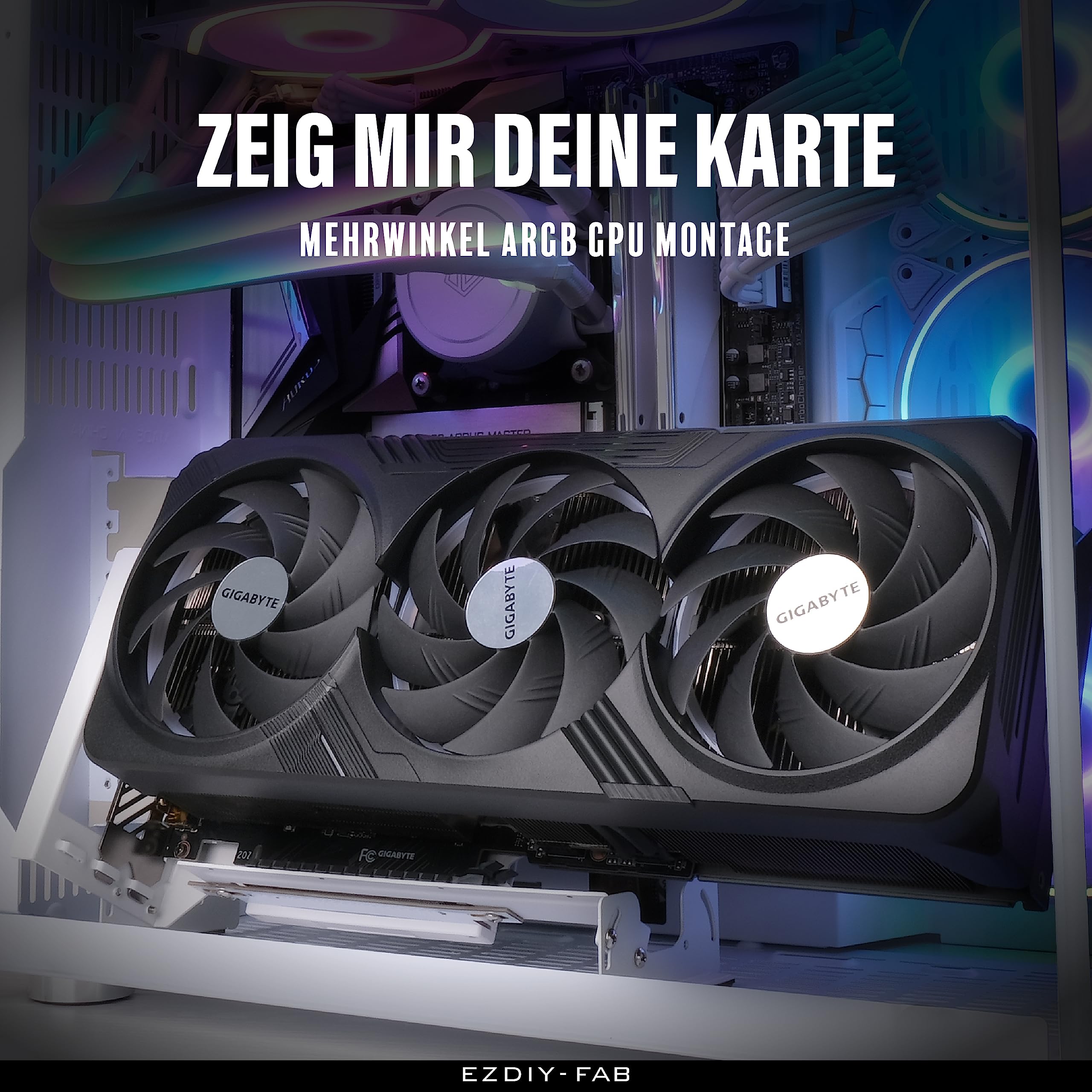 EZDIY-FAB Soporte de montaje para GPU PCIe 4.0, ajuste multi-ángulo con cable elevador completamente blanco, compatible con RTX4090,4080,4070ti-Blanco