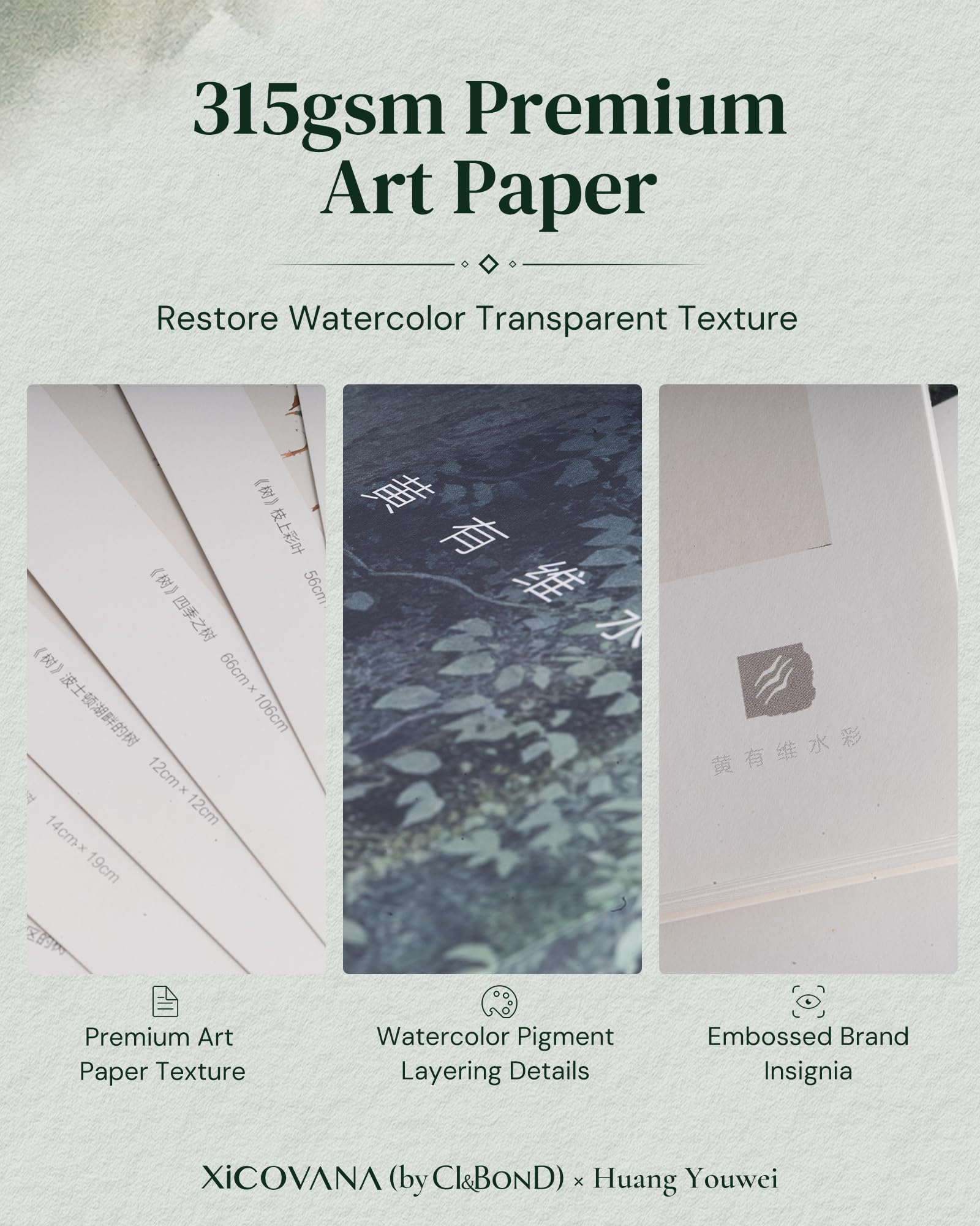 XiCOVANA Huang Youwei Tree Series - Set di fotocopie ad acquerello, riproduzione autorizzata dall'artista, 20 fogli di carta artistica di alta qualità, confezione regalo in velluto per tracciare