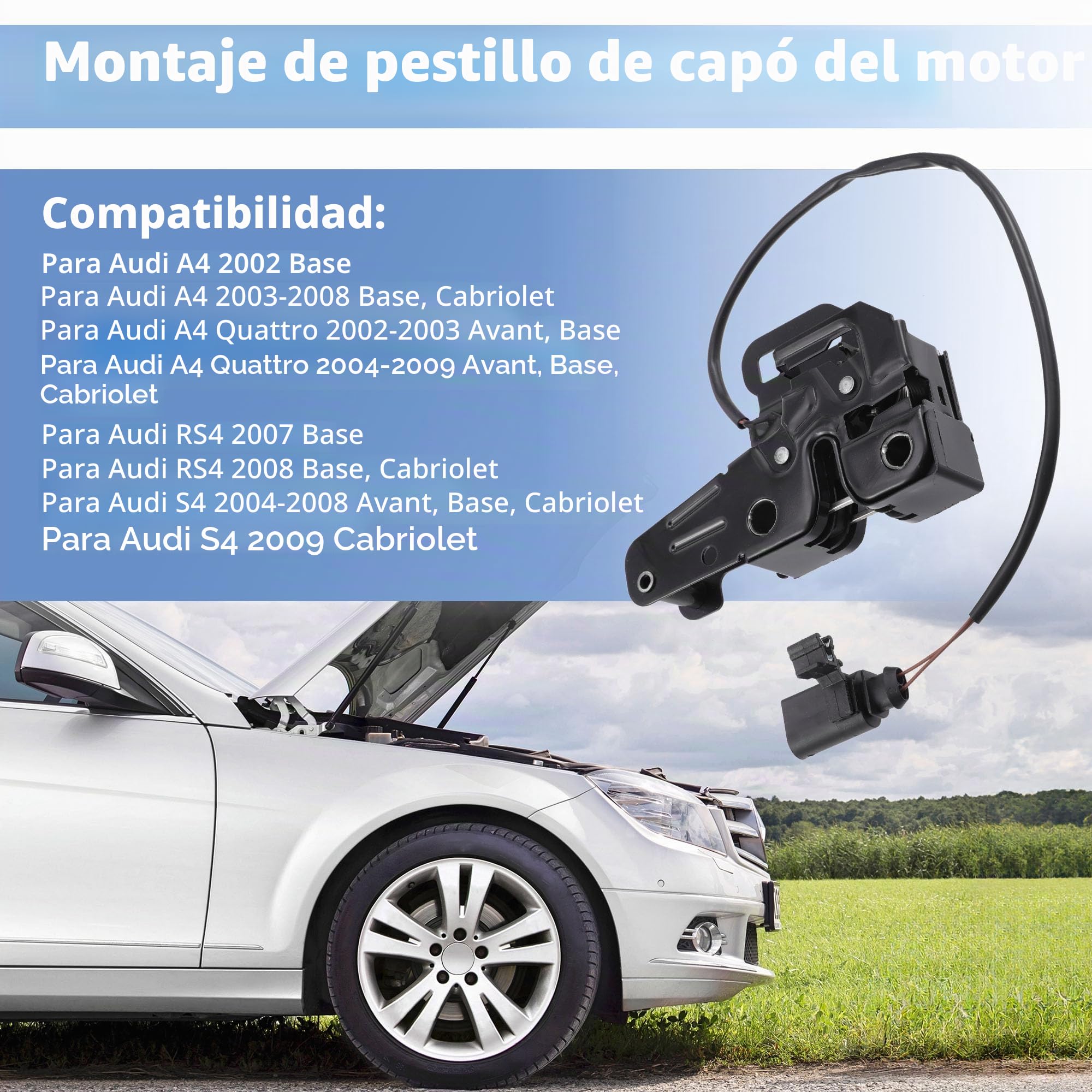 X AUTOHAUX Motor Capó Pestillo Para Audi A4 2002-2009 1pc Negro | Para Audi S4/RS4 2004-2009, OE:8E0-823-509-D,8E0-823-509-A,8E0-823-509-B,8E0-823-509-C, Material:Plástico