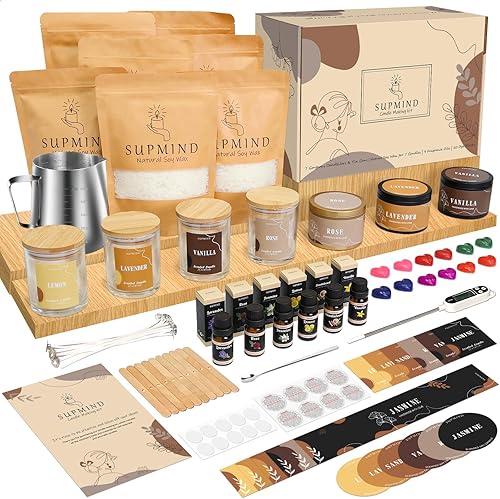 Miniatura 1 de SUPMIND Kit de fabricación de velas prémium para adultos, suministros para hacer velas con cera de soja, tarros grandes de 7 onzas y latas, 6 aromas