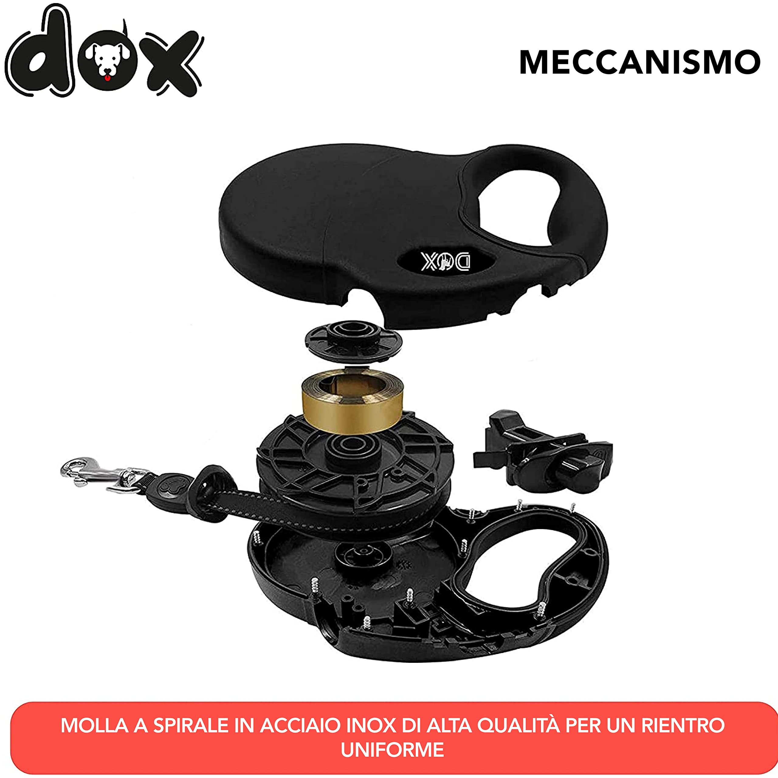 DDOXX Guinzaglio per Cani Allungabile | Colori e Misure Diverse | per Cani Piccoli e Grandi | Accessori Cane Guinzaglio a Bretella Retraibile | Guinzaglio per Gatti e Cani | M, 5m, Fino a 20 kg, Rosso