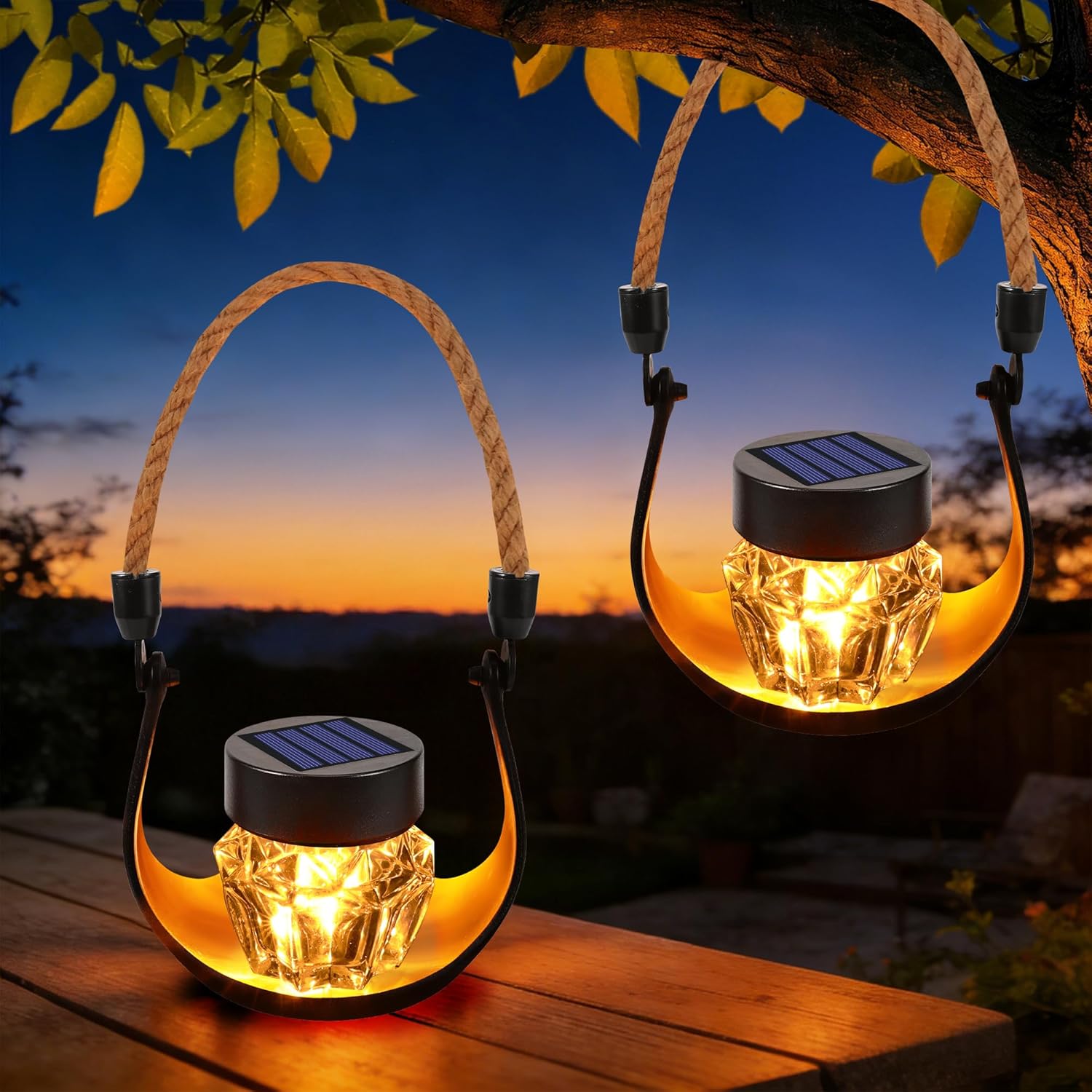 Toodour 2 Pack Hanging Solar Lantern Outdoor -Solar Lanterns with Flickering Flame, Waterproof Garden Lights Hanging Lights for Camping, Patio, Deck, Yard, Path, Garden, Porch Outdoor Decorations