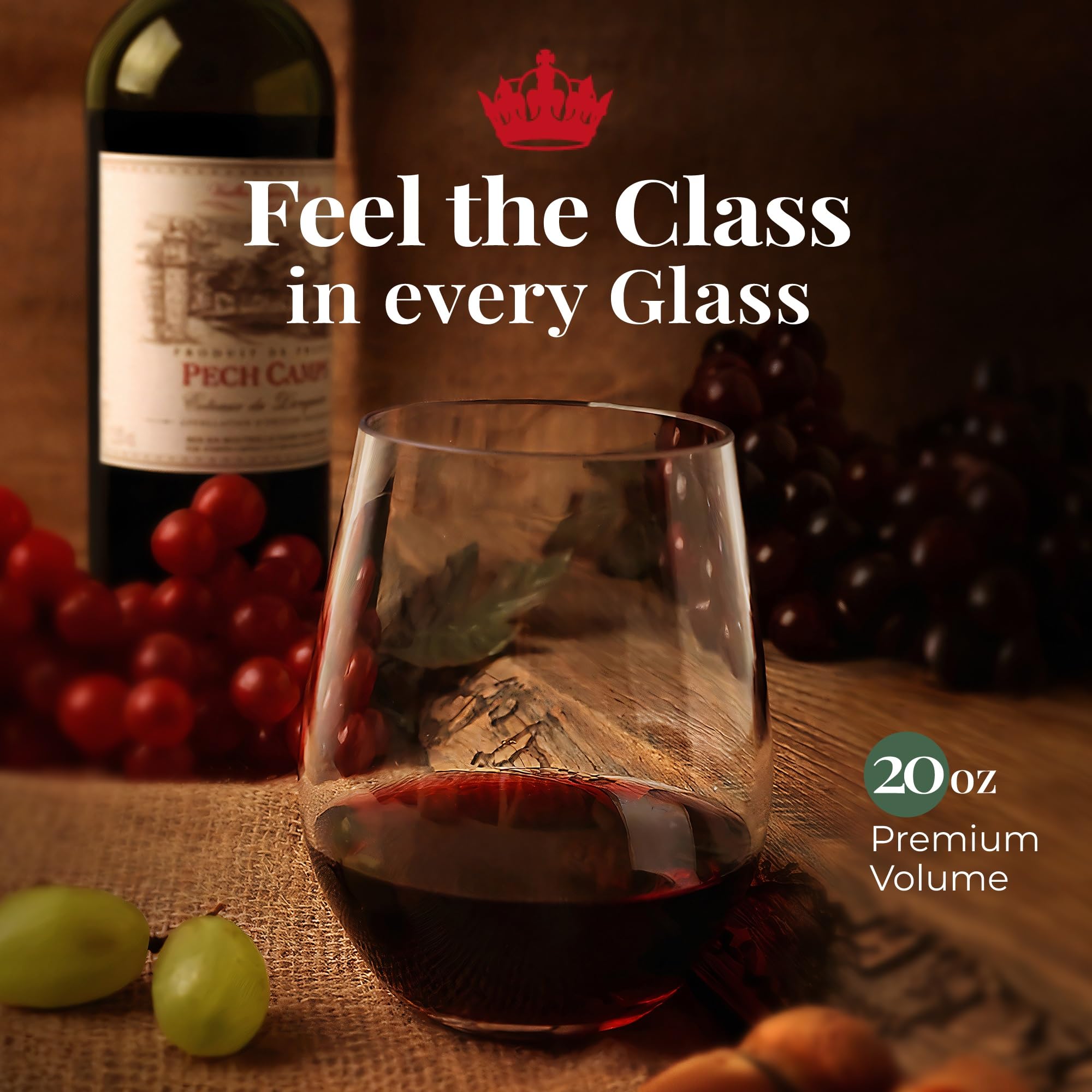 Vivocci Copas de vino irrompibles de plástico elegantes sin tallo de 20 onzas | Base pesada 100% Tritan | Cristalería inastillable | Ideal para cócteles y escocés | Perfecto para hogares y bares |