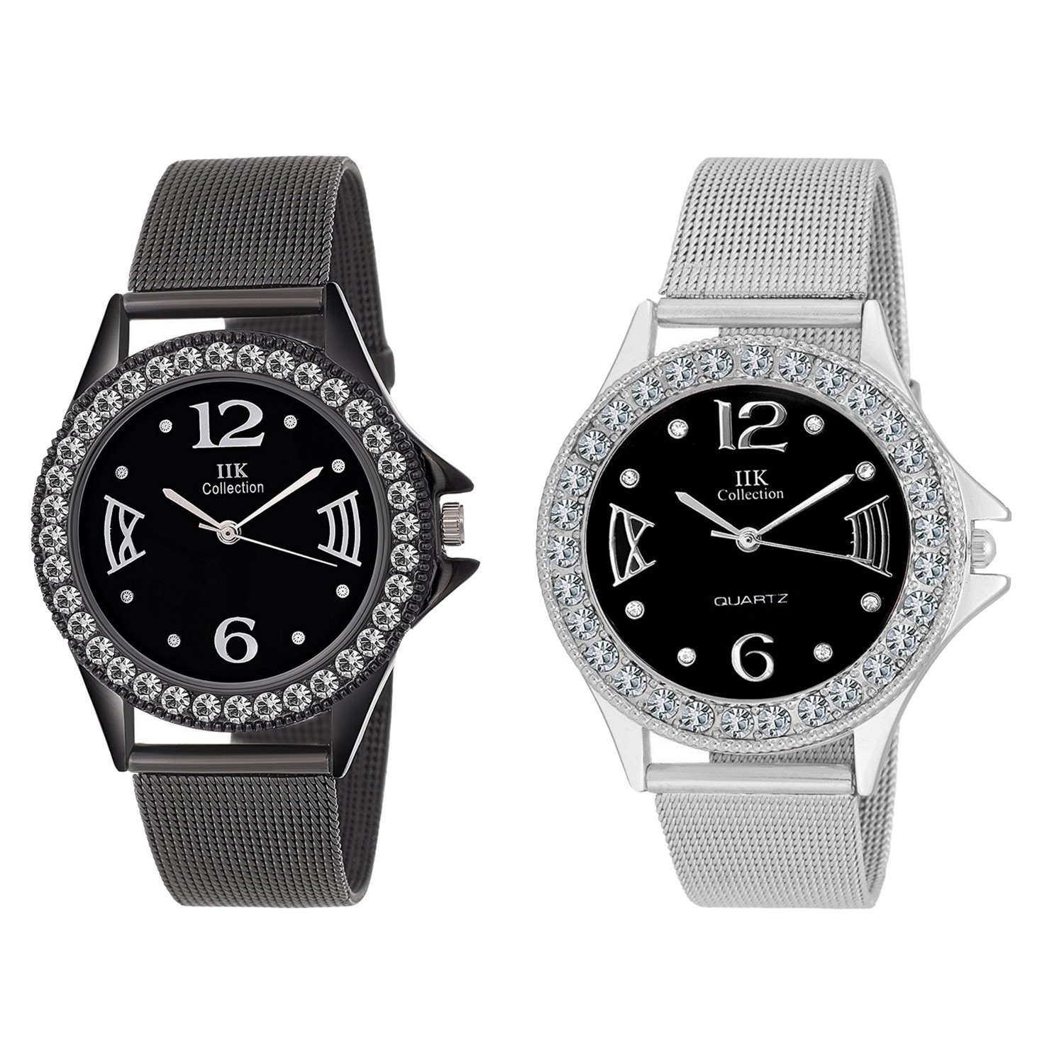 IIK COLLECTION Set of 2 Analog Black Dial Crystal Studded Wrist Watch Combo for Women & Girls (IIK-1115W-1117W) (B07B52HF5P) Amazon Price History, Amazon Price Tracker