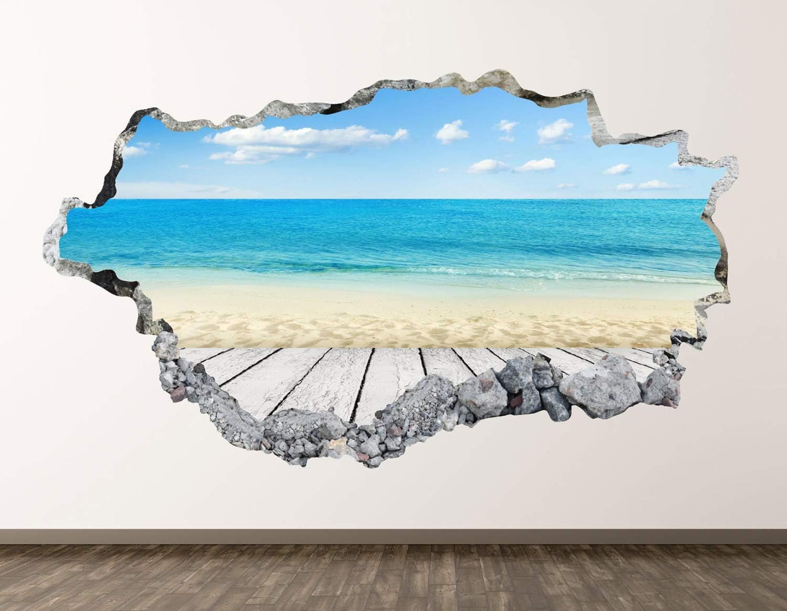 Adesivi 3D per decorazioni murali distruttiVista Sulla Spiaggia Adesivo da parete Tatuaggio da parete per la decorazione della parete della cameretta dei bambini 70x122cm