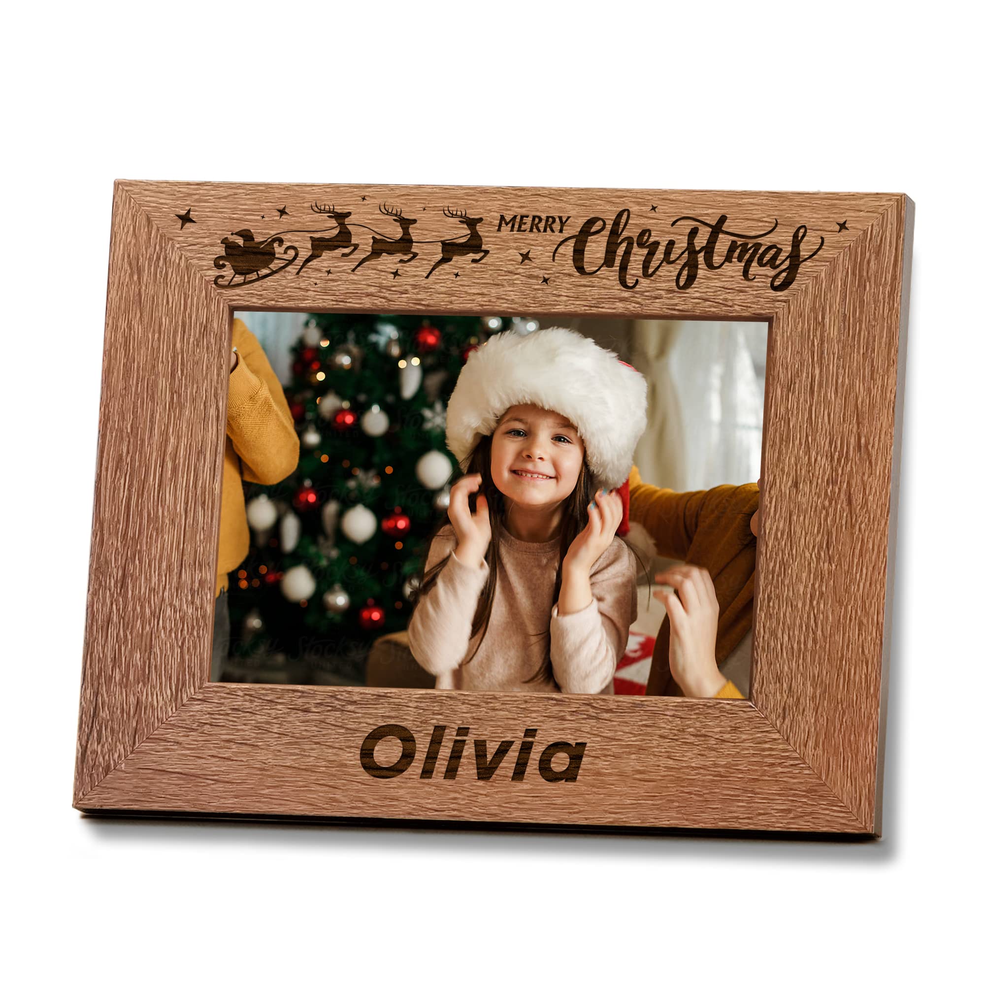 Personalised Photo Frame First Christmas for Baby Girls Boys Family Gifts Decoration Memorial Gift for Xmas New Home Party Mothers Day Engraved Dark Brown Photo Frame Landscape(Design 3)
