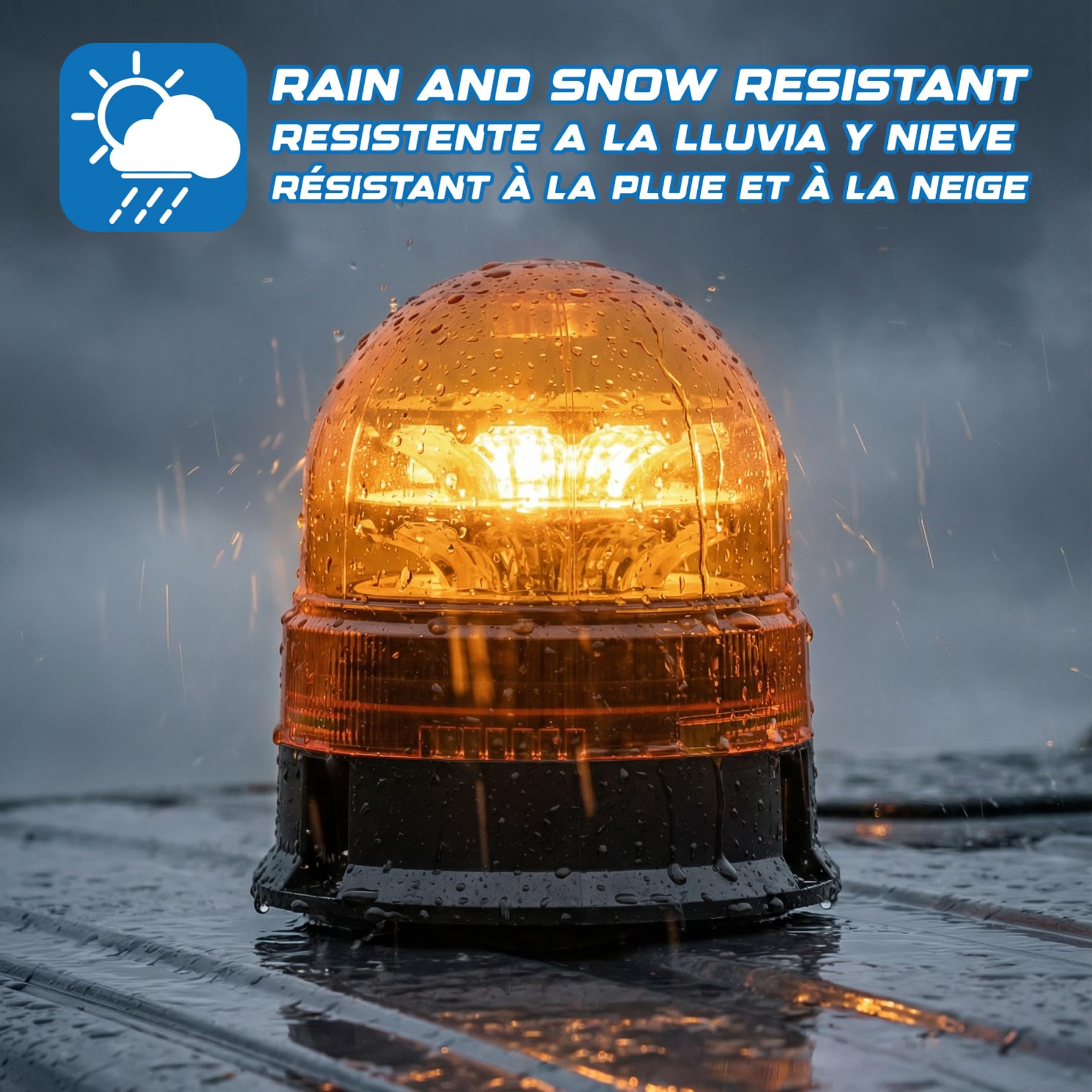 Rotativo Ambra LED R65 Segnalazione Avvertimento 12/24V - Omologato R65, 3 Funzioni Flash Rotazione Lampeggiante, Pirulo Trattore, Luce Emergenza Veicoli Agricoli, Base Magnete