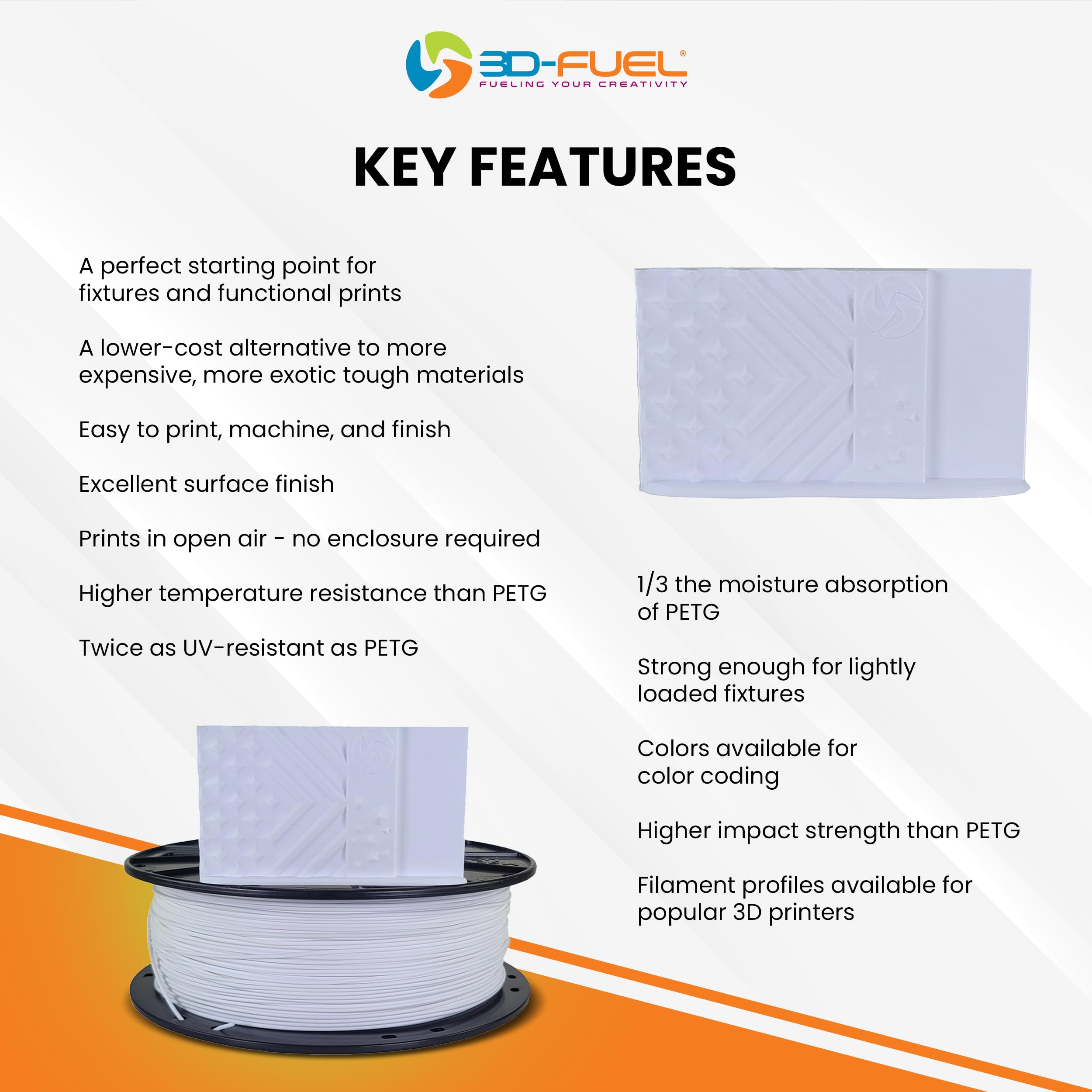 Filamento 3D-Fuel Tough Pro PCTG per stampa, migliore del filamento PETG, prodotto negli USA, precisione dimensionale +/- 0,02 mm, 1,75 mm, bobina da 1 kg, fosforescente