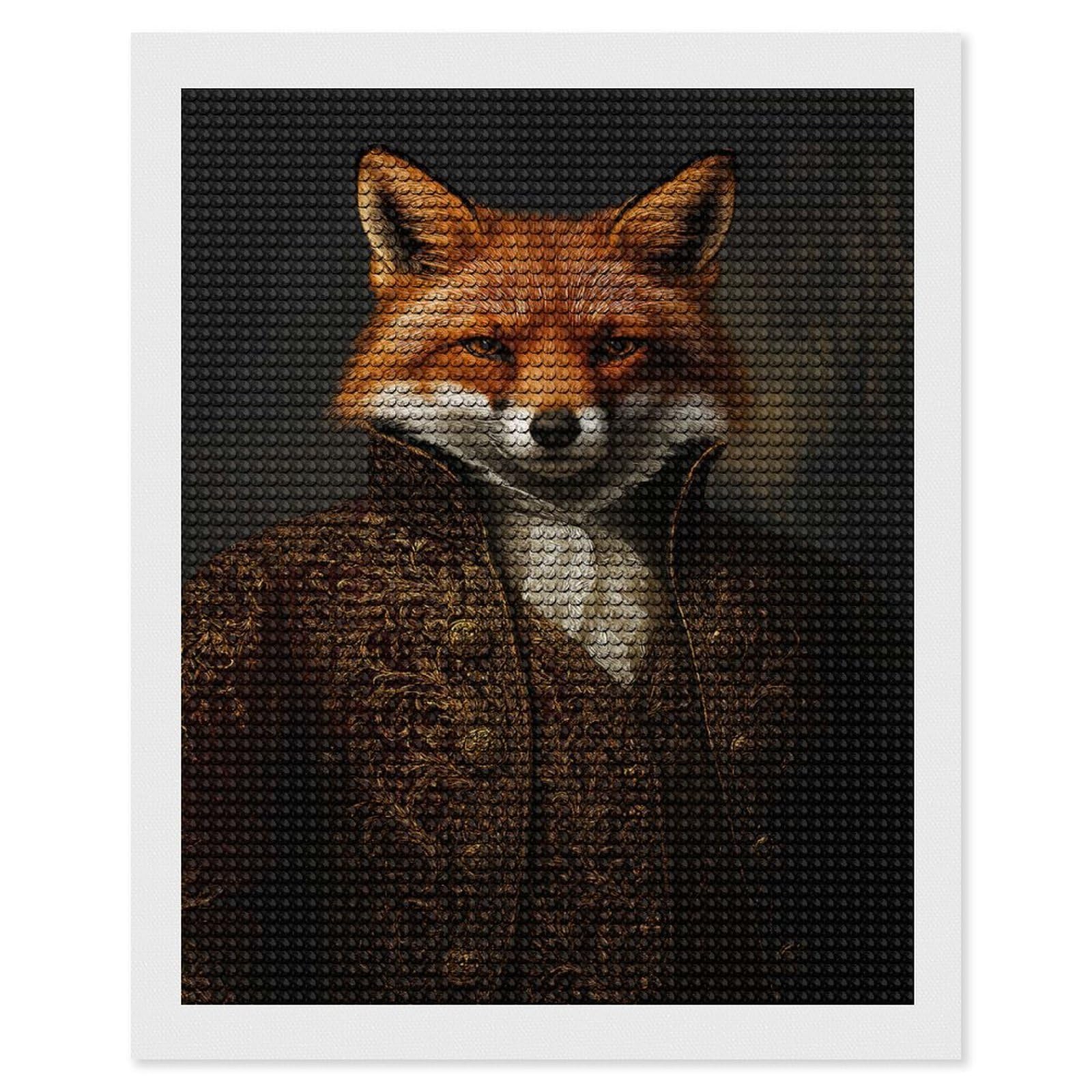Junmoney Fox Gentleman Fox in Victorian Diamond Painting Canvas Kit 16"x20", Adhesive Canvas, Christmas Gift, Full Kit Included, Thoughtful Present