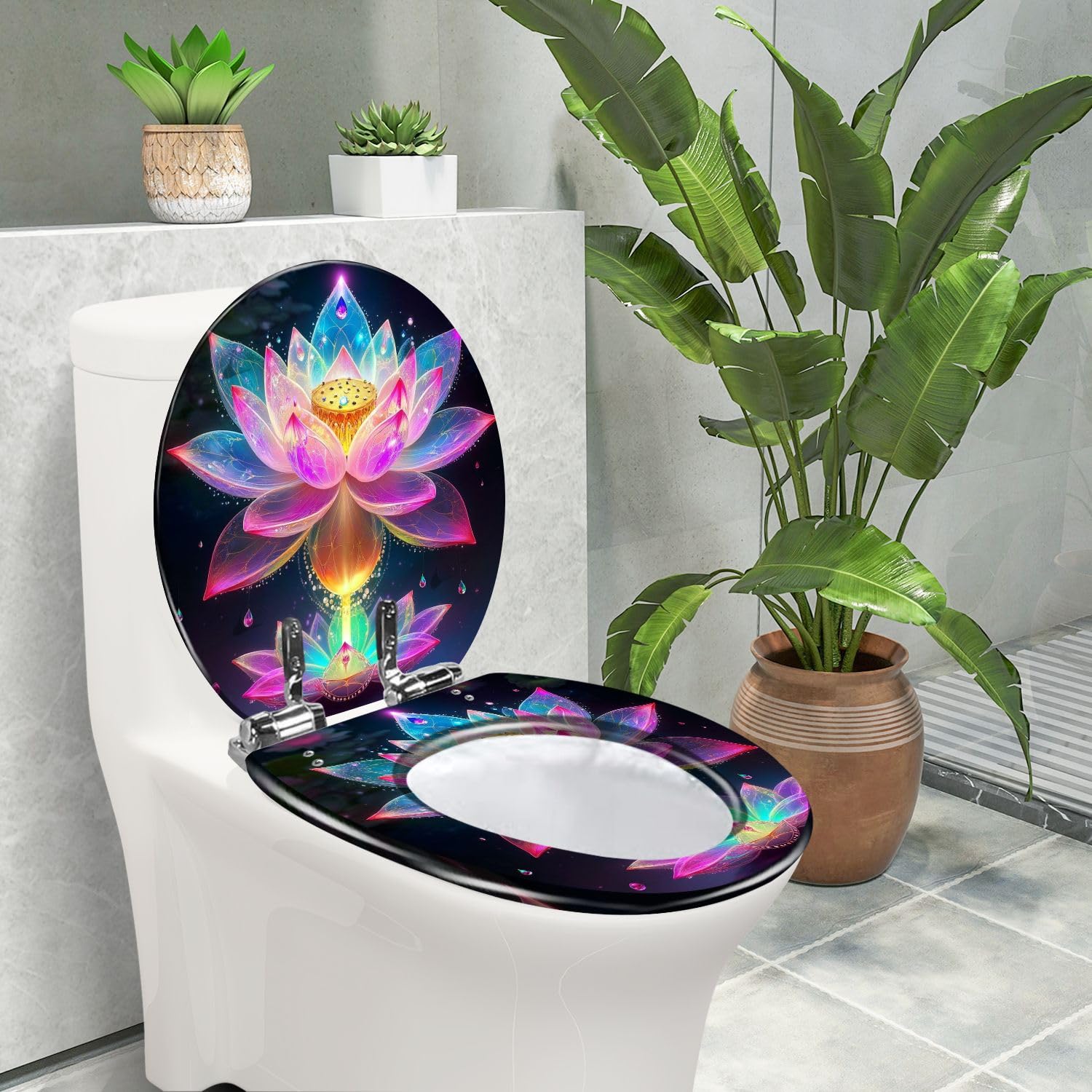Asiento de inodoro de resina con bisagras de acero inoxidable de cierre suave para baño.