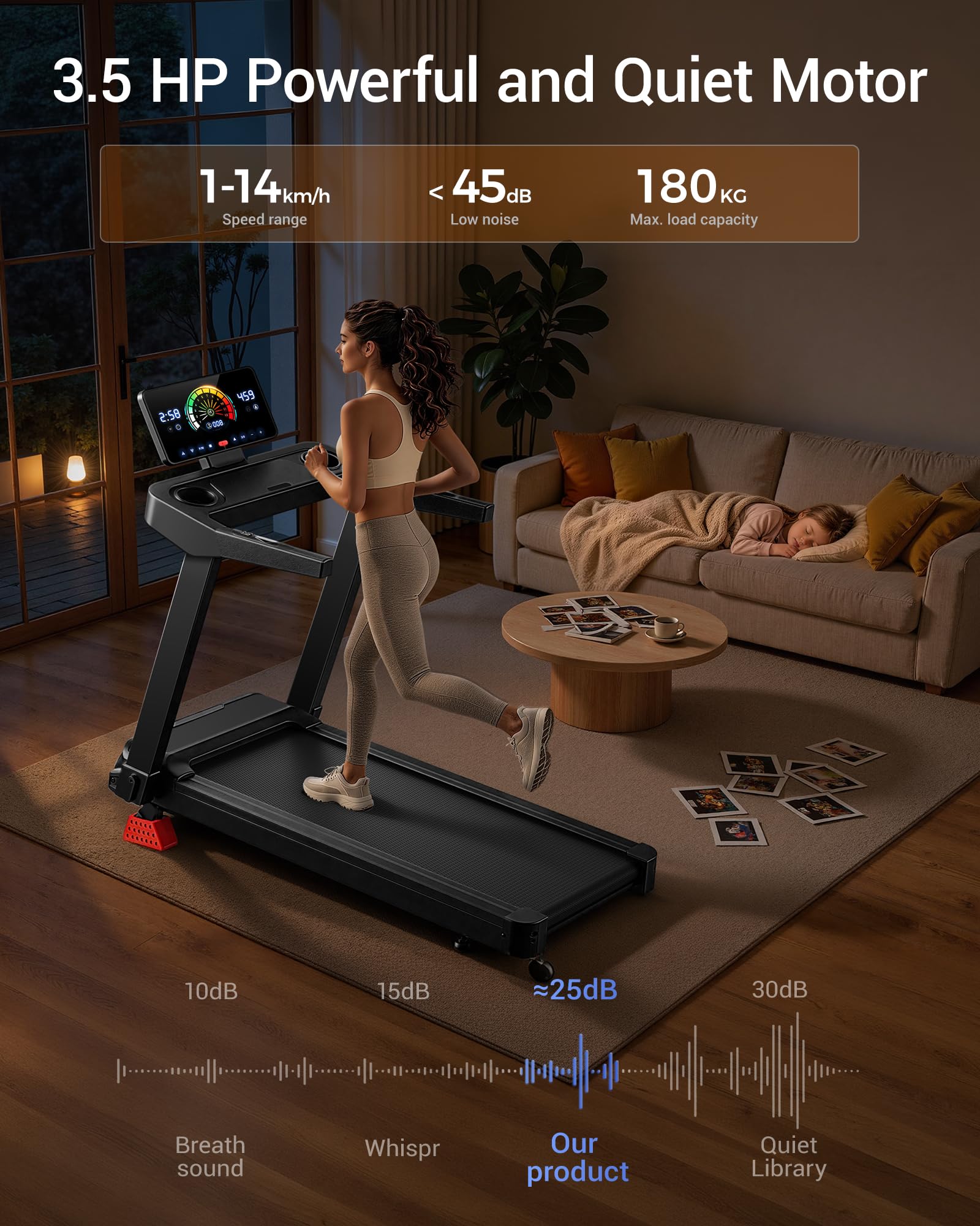 UMAY Składana Bieżnia do domu z nachylenie 16%-20%, 14 km/h | Bieżnia do chodzenia z monitorem tętna,Treadmill Home z silnikiem 3,5 KM i wyświetlaczem LED,Kompaktowa,180KG