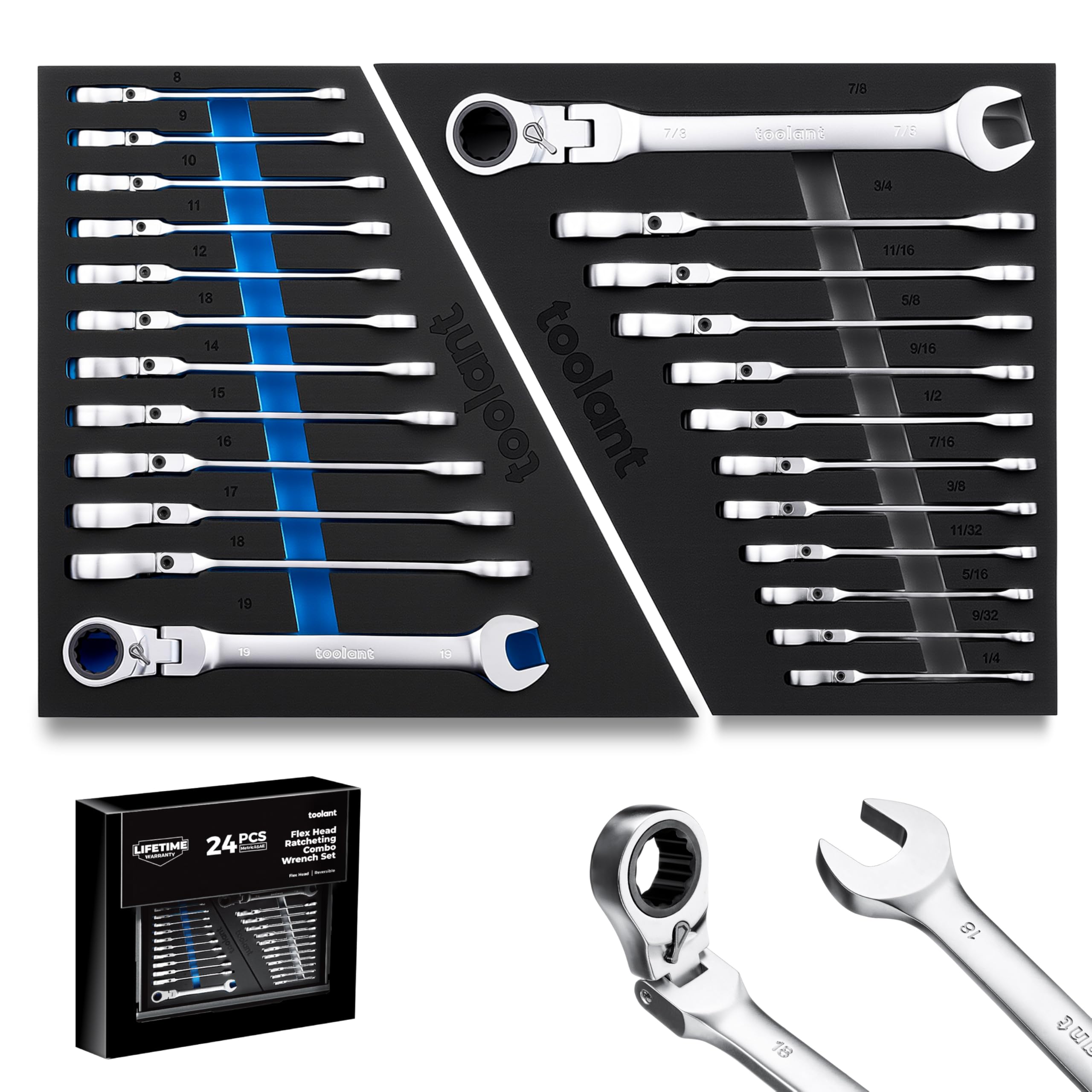 24pcs Ratcheting Wrench Set, Flex-Head Ratchet Combination Wrench Sets with Switch Design…