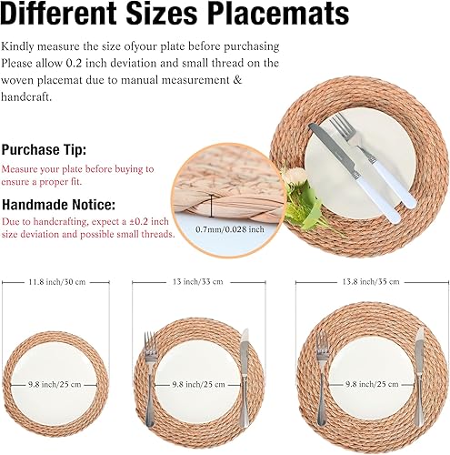 Miniatura 2 de Juego de 6 manteles individuales de mimbre trenzadotejido, antideslizantes, resistentes al calor, paja natural para mesa de comedor, accesorios de